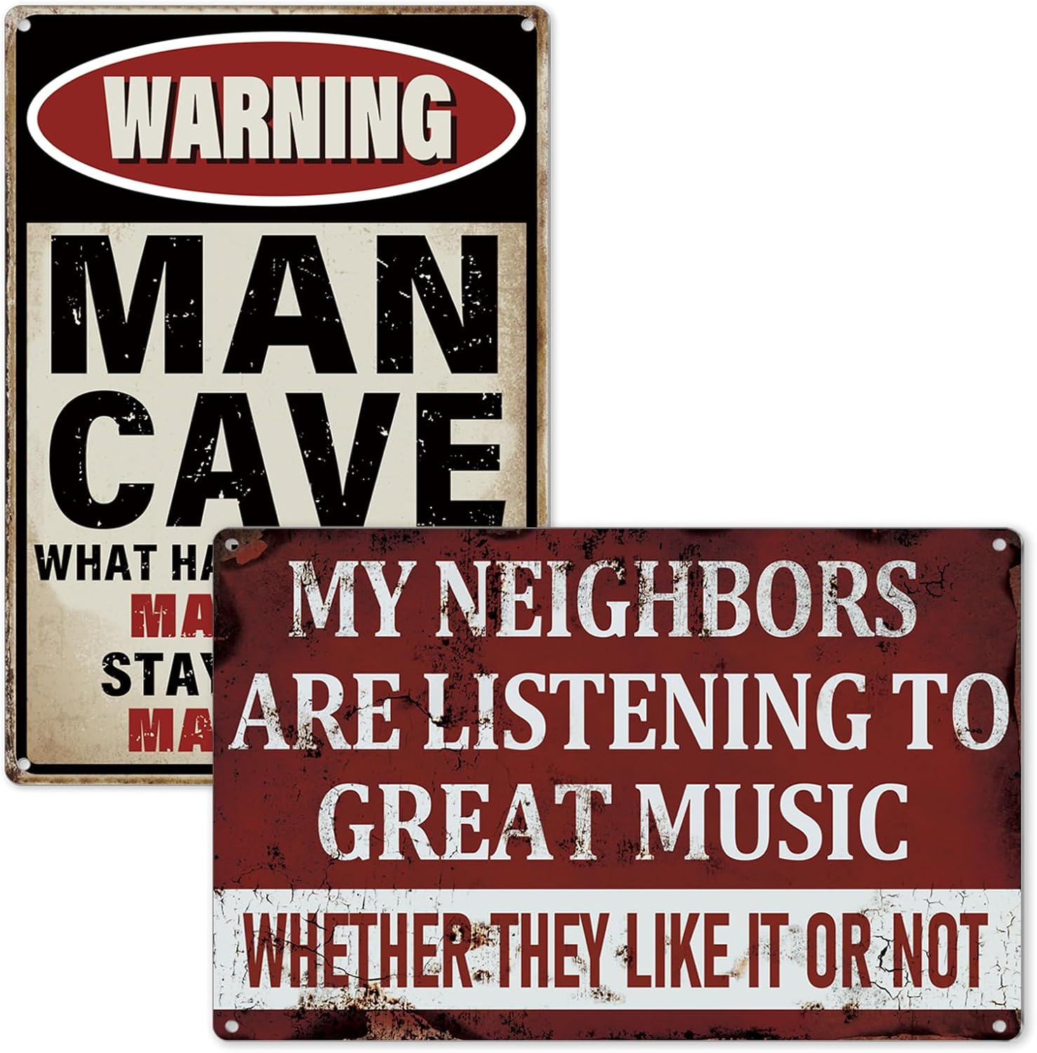 1+1Pack Man Cave Decor Bar Sign Bundle, 12×8 IN Funny Vintage Metal Bar Decor for Home Bar Wall Man Cave Garage Basement Stuff, DLS-2357 & DLS-2359