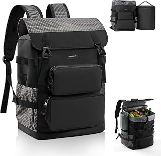 Odoland 2 in 1 Kühlrucksack - Separat Nutzbare Kühltasche 9L und 26L Hauptfach, 10 Stunden Kältehaltung, Auslaufsicher, Wasserdicht, Isolierter Picknickrucksack für Einkaufen, Camping, Strand, Arbeit