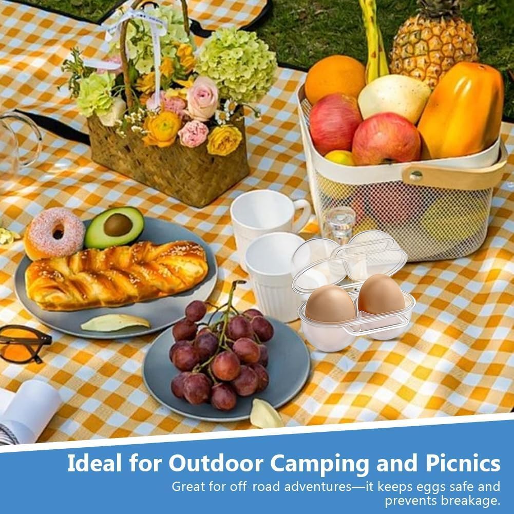 4Set Egg Holder Container Frosted Texture with 4 D Buckle Carabiner Plastic 2 Grid Egg Storage Box Easy Egg Holder Carrying Leakproof Shockproof Protectionfor Camping Picnic Hiking Kitchen Outdoor