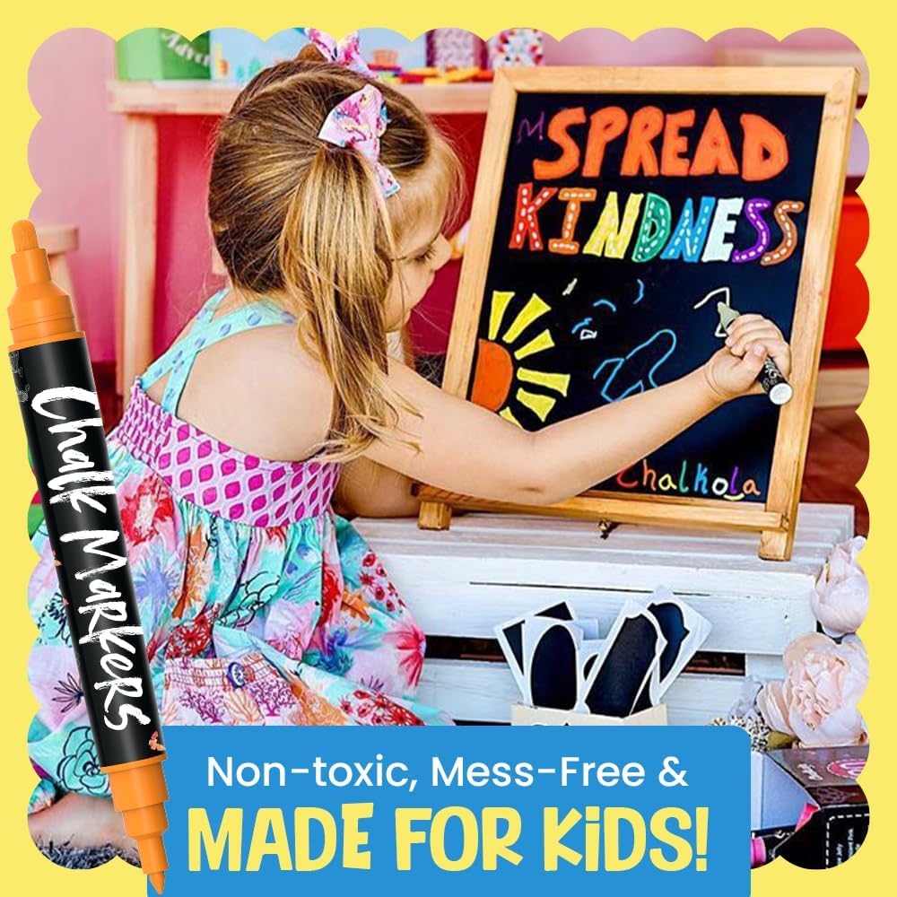 Chalkola Dual Tip Liquid Chalk Markers for Blackboard - (30 Pack, 1mm Fine Tip +5mm Bold) | Wet Erase, Erasable Chalkboard Markers, Chalk Pen for Signs, Car Windows, Wall Calendar, Glass, Board