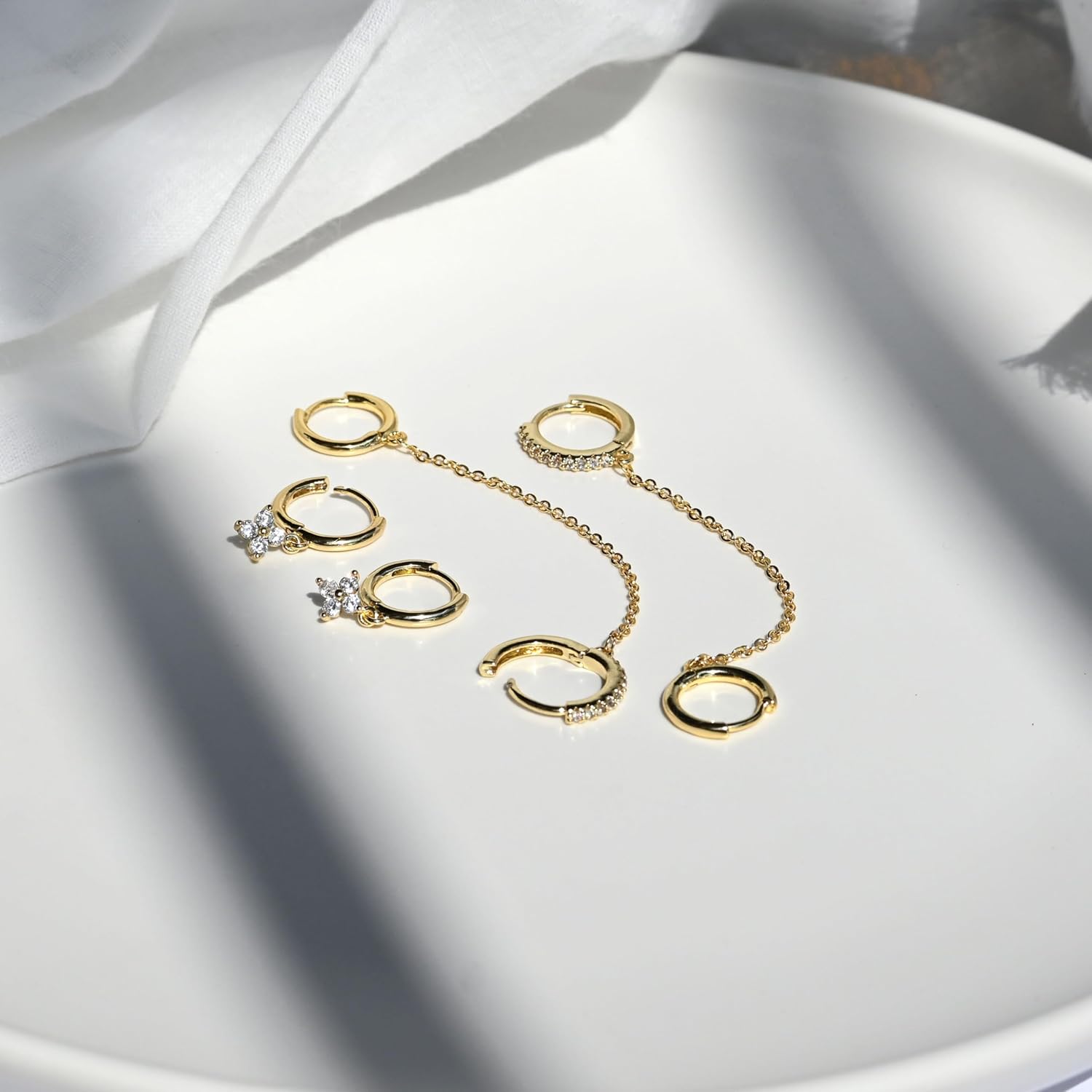 Small Gold Earrings Set 14K Gold Plated Dainty Stud Huggie Hoop Earrings for Multiple Piercing Hypoallergenic Small Hoop Dangle Earrings Sets for Women - Image 4