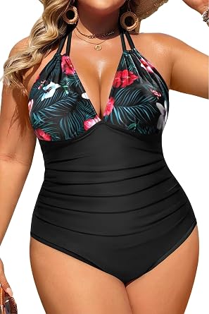 Plus Size One Piece Bathing Suit for Women - Tummy Control Halter Swimsuit