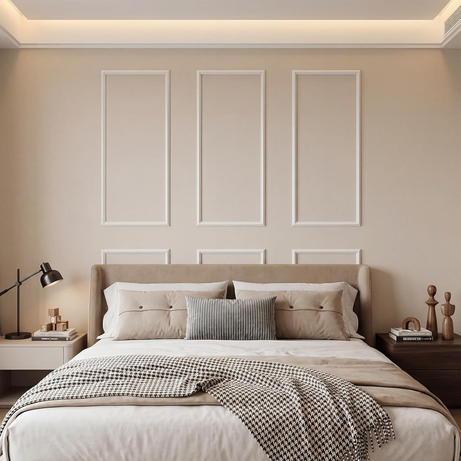 Garvee Premade Pre-Cut Bilinear Frame Wall Molding Set, 6 Separated Decorative Wainscoting Accent Panels, Glue-On Ready-to-Assemble Wall Trim for Interior Home Living Room Bedroom Corridor Decor