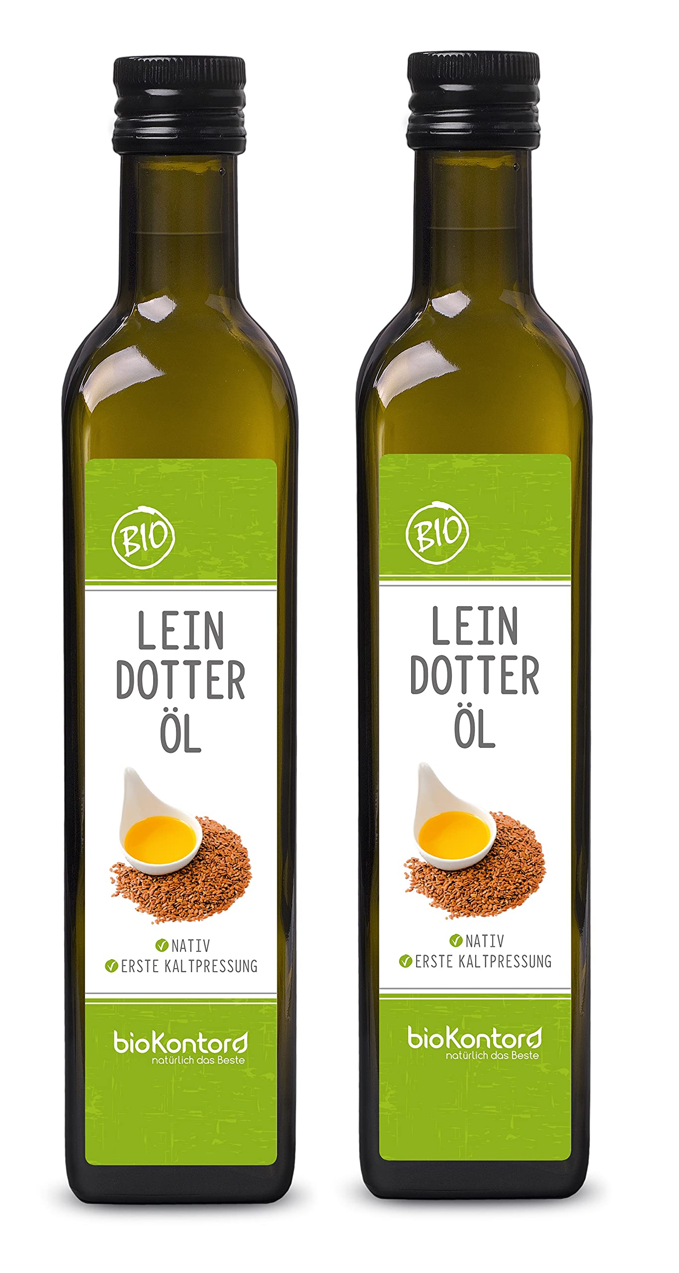 bioKontor – Bio Leindotteröl 2x 500ml (1000 ml) – nativ & kaltgepresst – Camelina Sativa Öl in Rohkostqualität – vielseitig für Salate, Dressings & kalte Küche – 100% naturrein