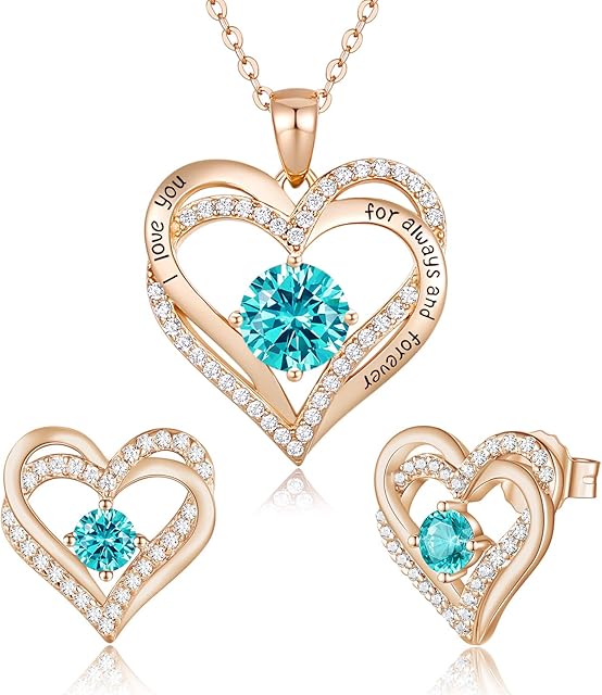 CDE Jewellery Sets for Women 925 Sterling Silver Heart Necklace and Earrings Sets Anniversary Birthday Christmas Jewellery Gifts for Her Women