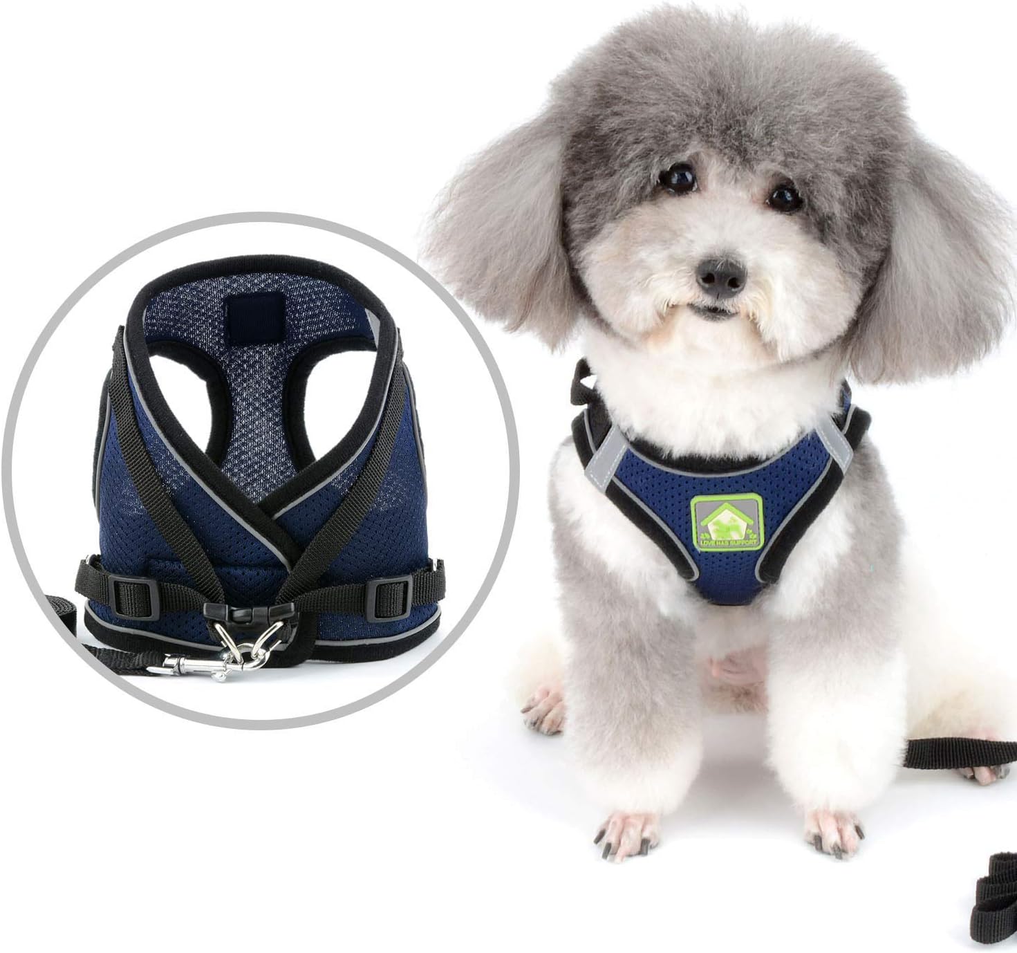 Zunea Small Dog Harness and Lead Set No Pull Puppy Vest Harnesses Adjustable Reflective Soft Mesh Step-in Pet Cat Harness Escape Proof for Walking Bright Colors for Dogs Darkblue XL