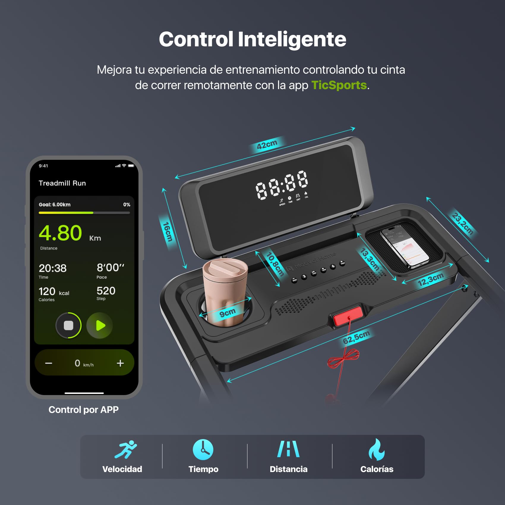 Mobvoi Cinta de Correr 3 en 1 Cinta de Correr Casera Plataforma para Caminar en Casa，Cintas de Correr eléctricas, Cintas de Correr para Oficina，12 km/h 120 kg