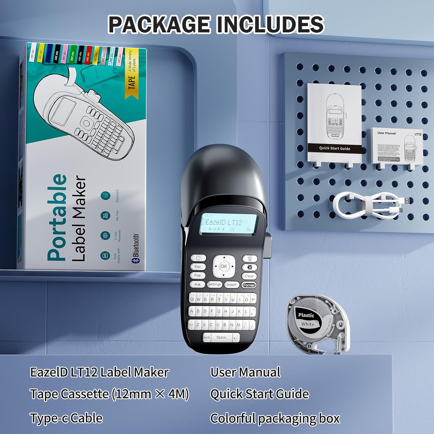 ラベルメーカー、テープ付きラベルメーカーマシン キーボード付きポータブルラベルメーカー バックライトスクリーン、充電式バッテリー、ホ