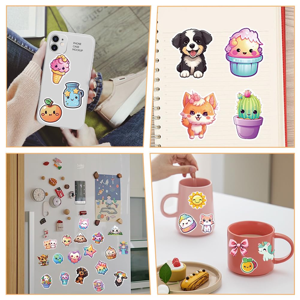 Autocollant Kawaii 100 Pièces Stickers Vinyle Étanche Enfant Animaux Drôles pour Bouteille Ordinateur Skate