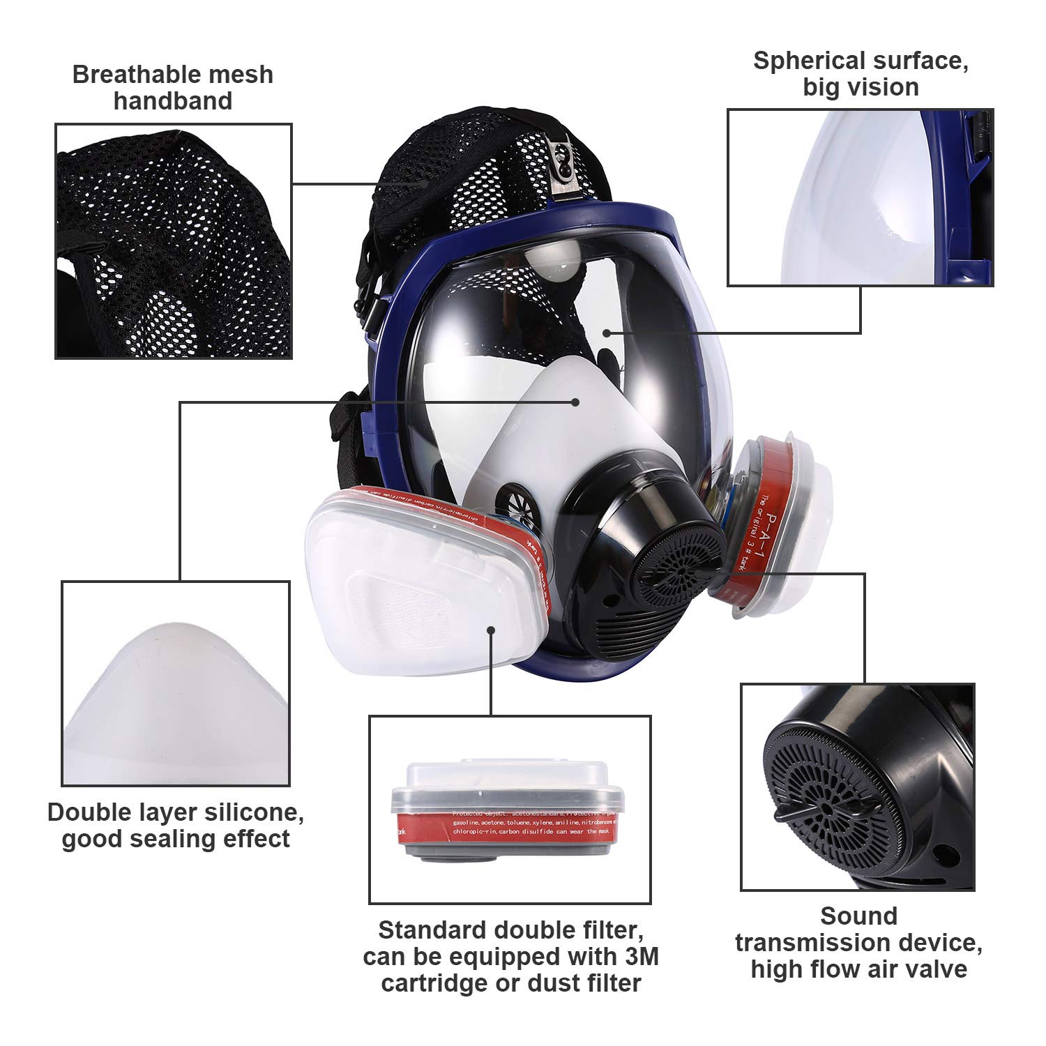 Maschera Respiratoria Full Face Con Filtri - Per Lavori Di Lavorazione Legno, Saldatura | Protezione Antipolvere - Foto 4