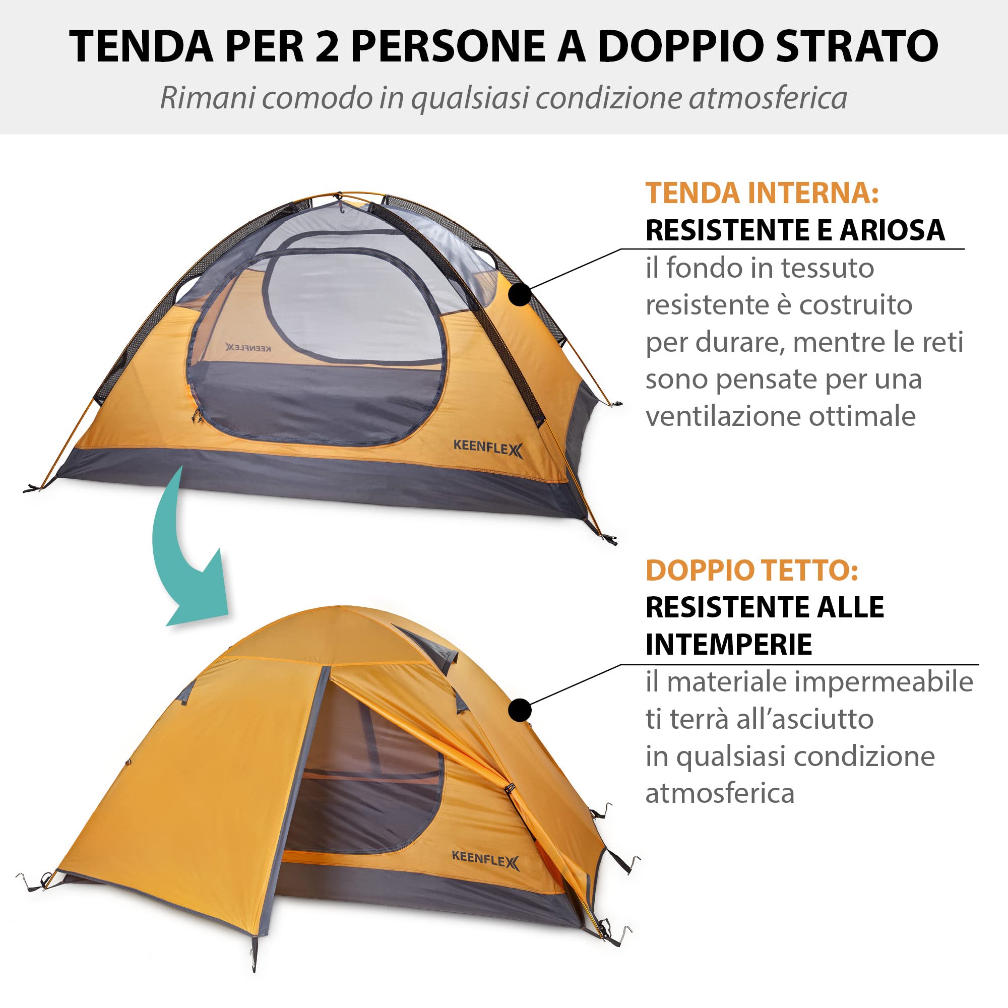 Tenda da campeggio ultraleggera 2 persone 2300 g