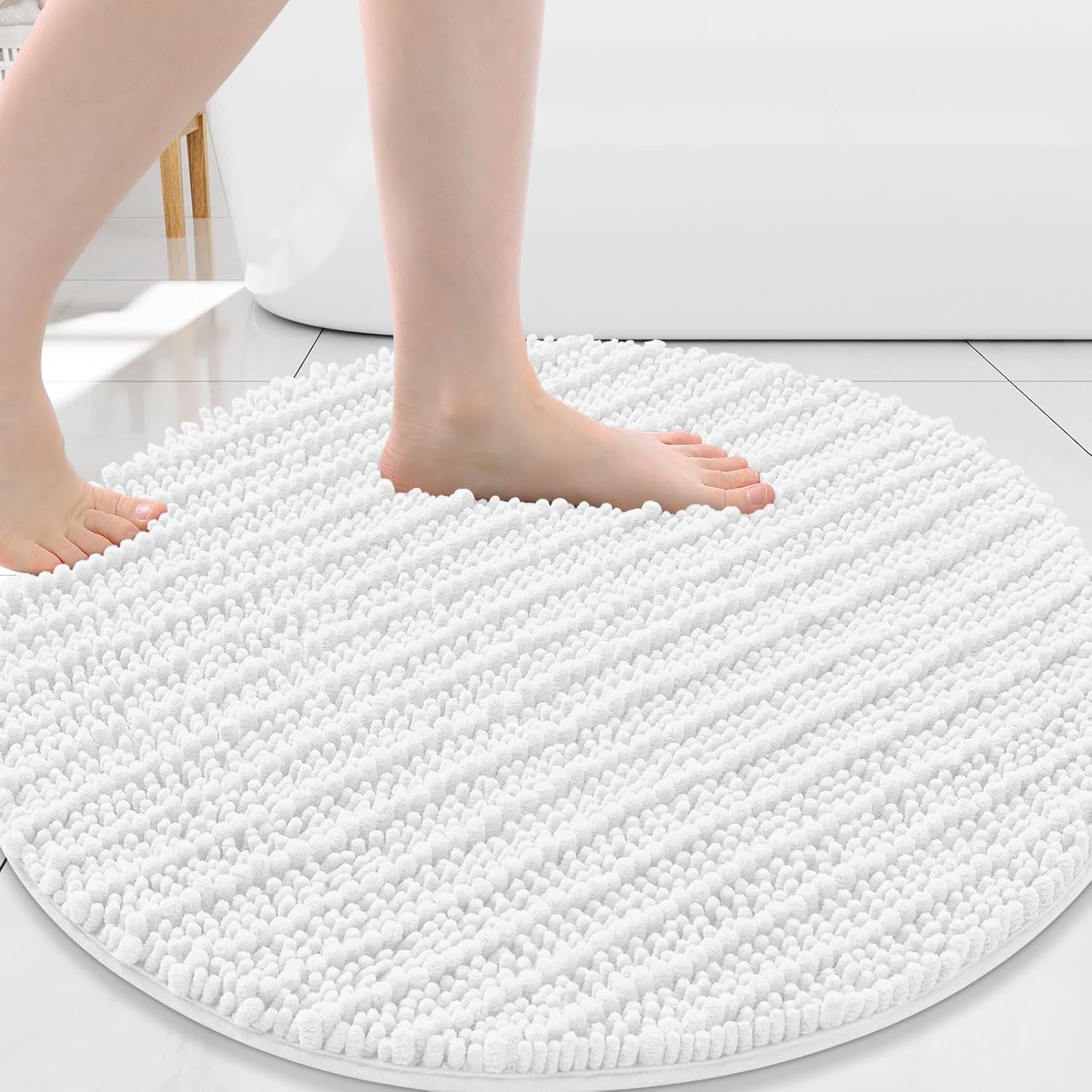 Arotive Round Bathroom Rugs 30x30, Extra Soft Thick Absorbent Shaggy Chenille Bath Rugs, Non-Slip Machine Wash Dry, Bath Mats for Bathroom Floor, Tub and Shower, Home Decor Accessories, White