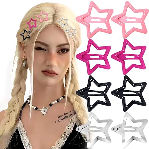 50 pinzas para el cabello de estrella rosa, Y2K, pinzas para el cabello con estrella plateada, pasadores de metal para el cabello, antideslizantes,