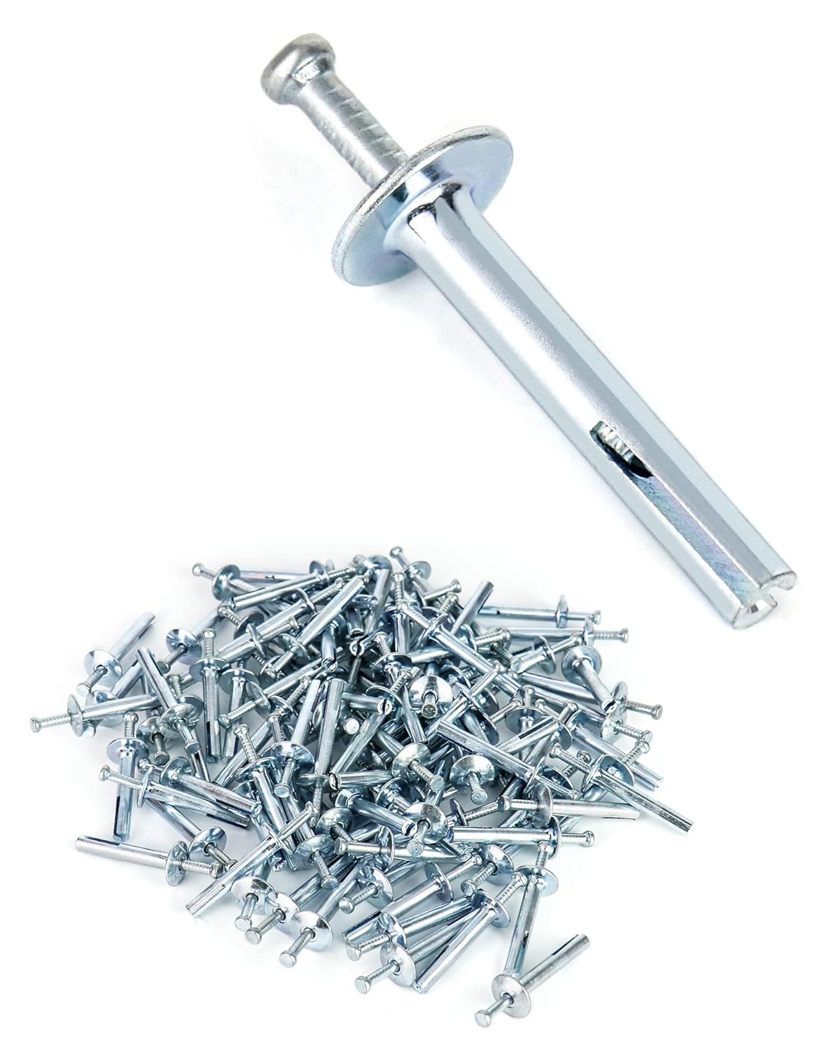 QWORK Hammer Drive Nail-in Anchors 1/4" x 1-1/2" 100 Pack Drive Anchors for Concrete & Brick Preassembled Nail Pin Expansion Anchors for Cabinets Panels Curtains