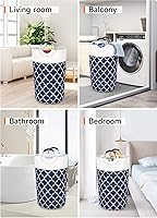 Vista 7 de Cesta grande de lavandería con bolsa de lavandería plegable, cesta de lavado, bolsa de ropa plegable, alta con asas, resistente al agua