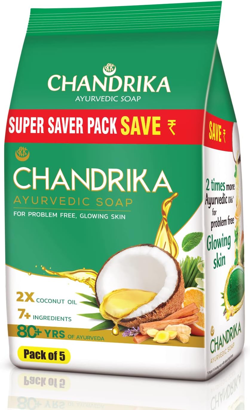 Chandrika Ayurveda Handmade Soap Super Saver Pack, 70g (Pack of 5)