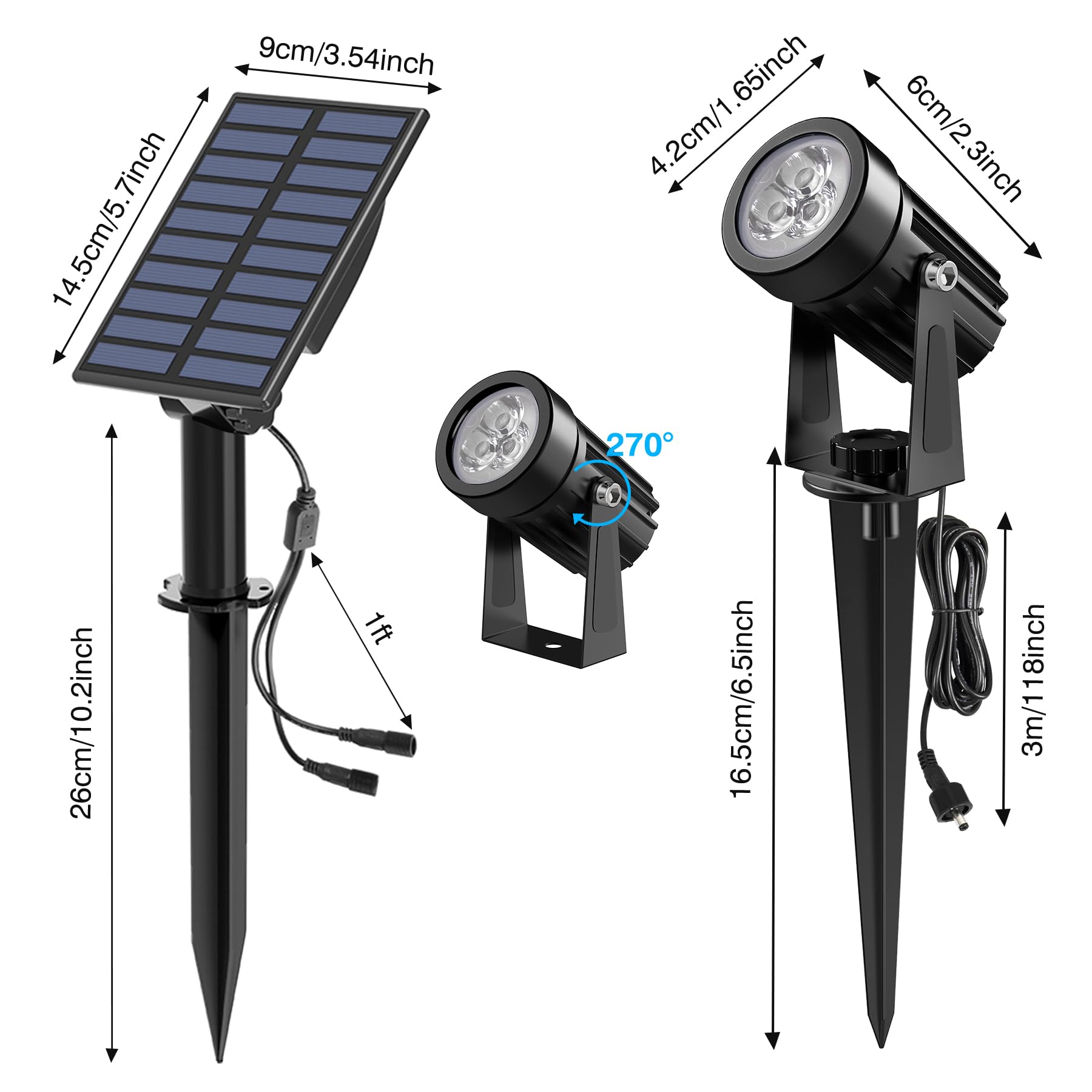 NATPOW Focos LED Exterior Solare Verde, 2 en 1 Luz Solar Arbol Exterior, IP65 Impermeable, 2 Niveles de Brillo de Crepúsculo a Amanecer Iluminación para Jardin, Patio, Caminos