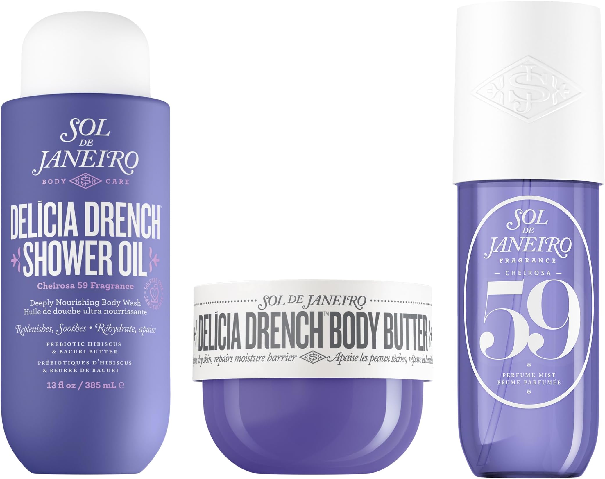 Deeply Moisturizing Nighttime Body Care Routine for Dry Skin - Delicia Drench Shower Oil, Delicia Drench Body Butter, & Vanilla Cheirosa 59 Perfume Mist