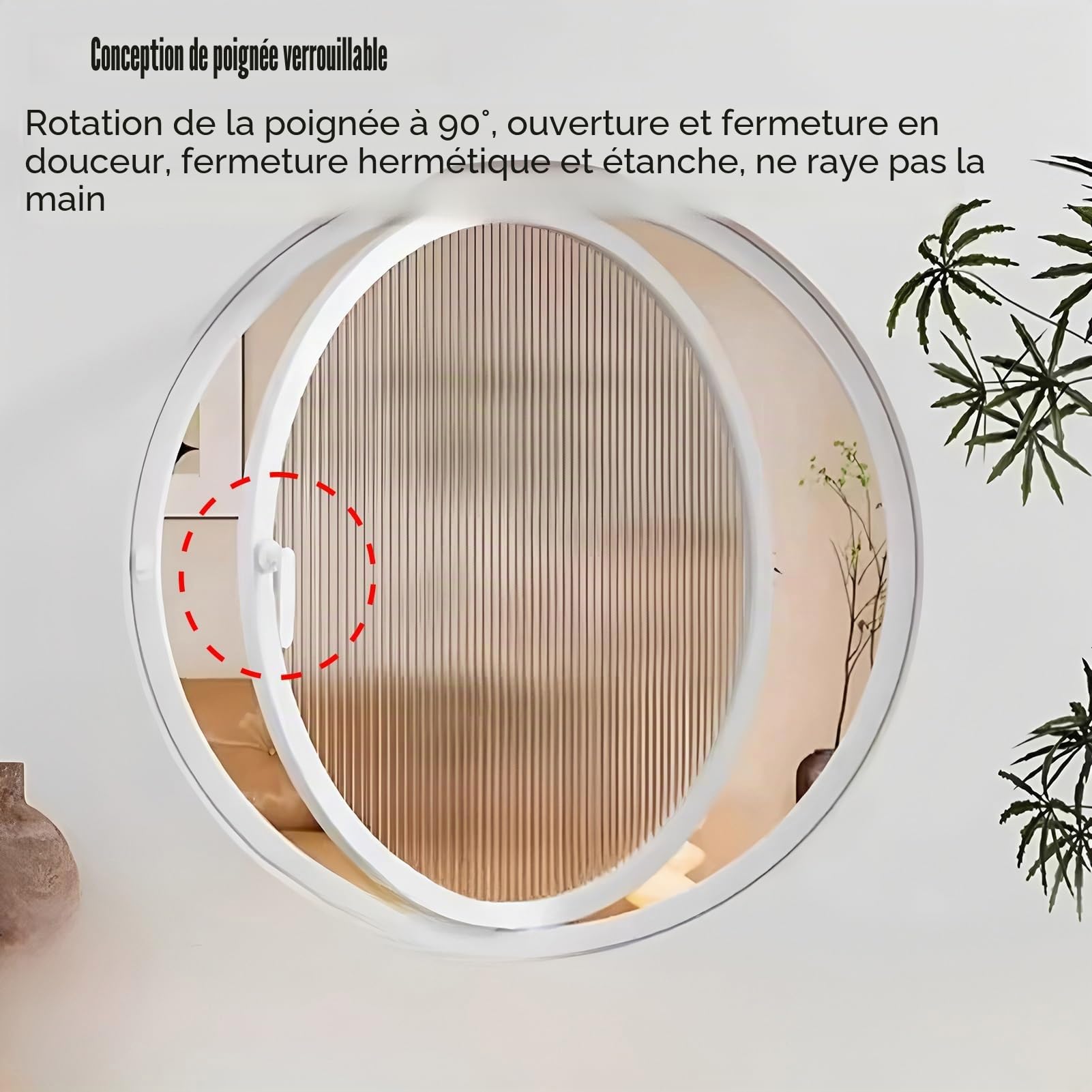 FenêTre Coulissante Fenêtres de hangar rondes rotatives à 360°, hublots en alliage d'aluminium et verre trempé rayé, fenêtre décorative de ventilation avec poignée(White,60cm/23.6")