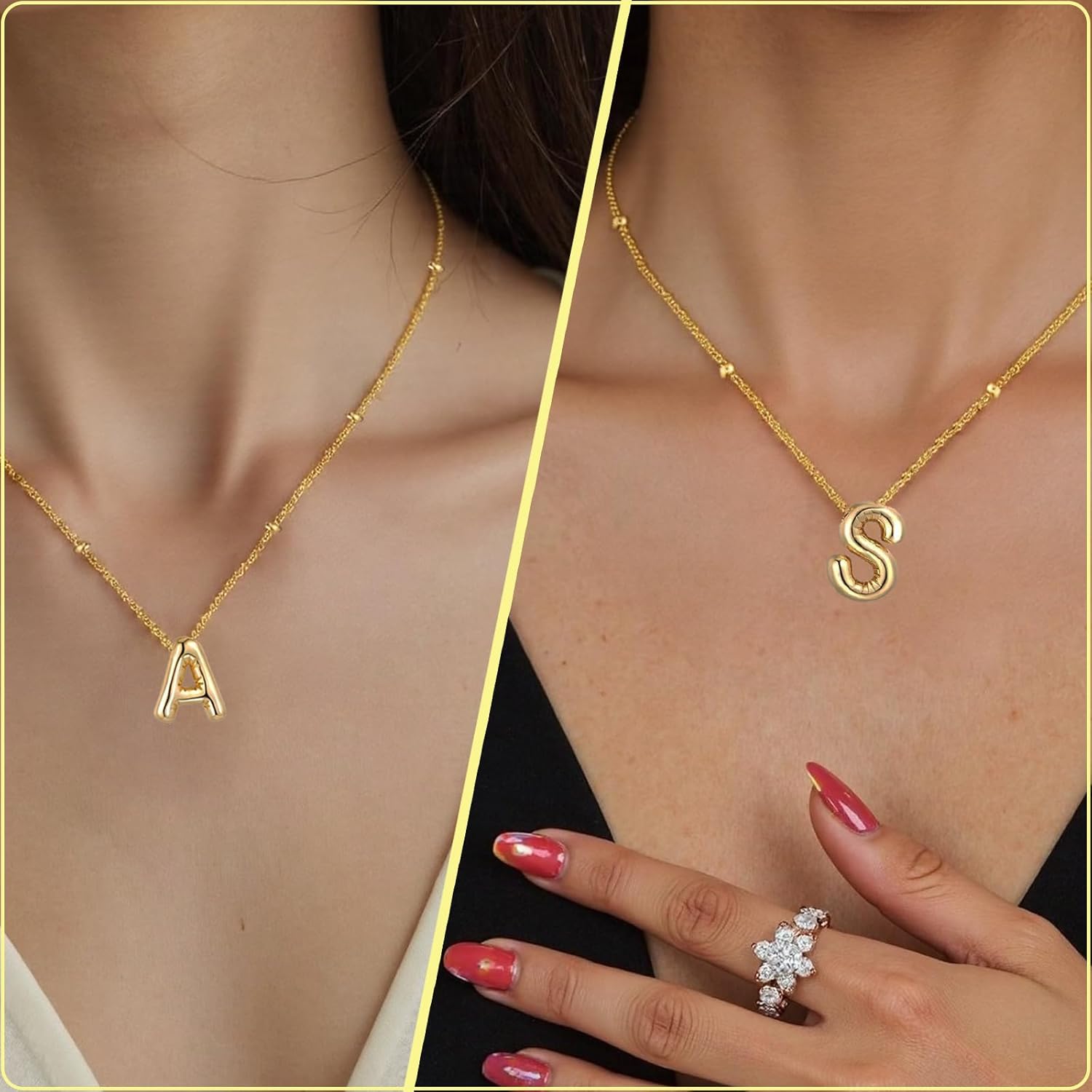 Balloon Letter Necklace Gold for Women, 18k Gold Plated Chain Pendant Charm Necklace, Initial Name Choker Jewelry Dainty Gold Puffy Necklace for Women - Image 5