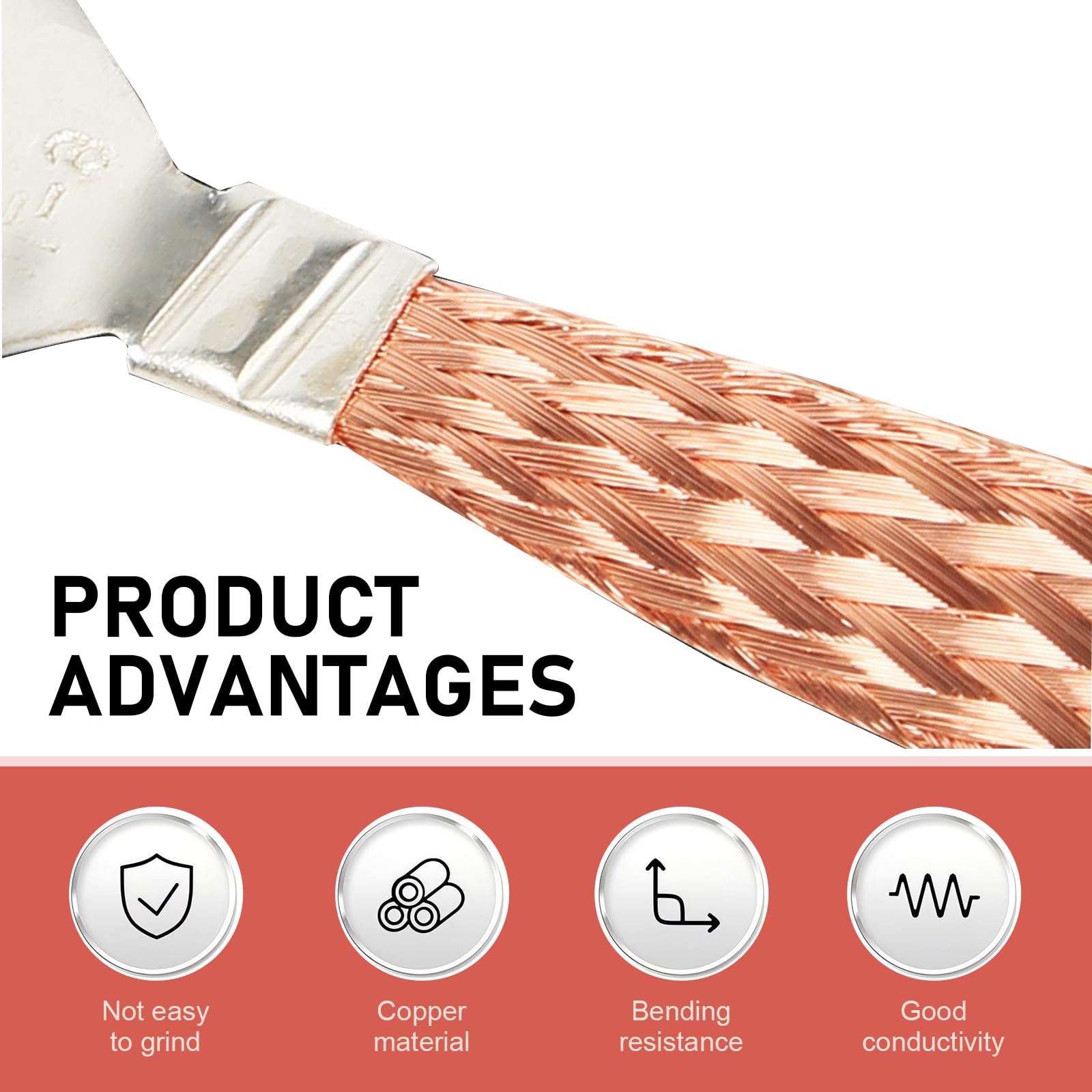 6-Pack 12 Inch Universal Engine Ground Straps - Braided Copper With Ring Terminals (Silver)