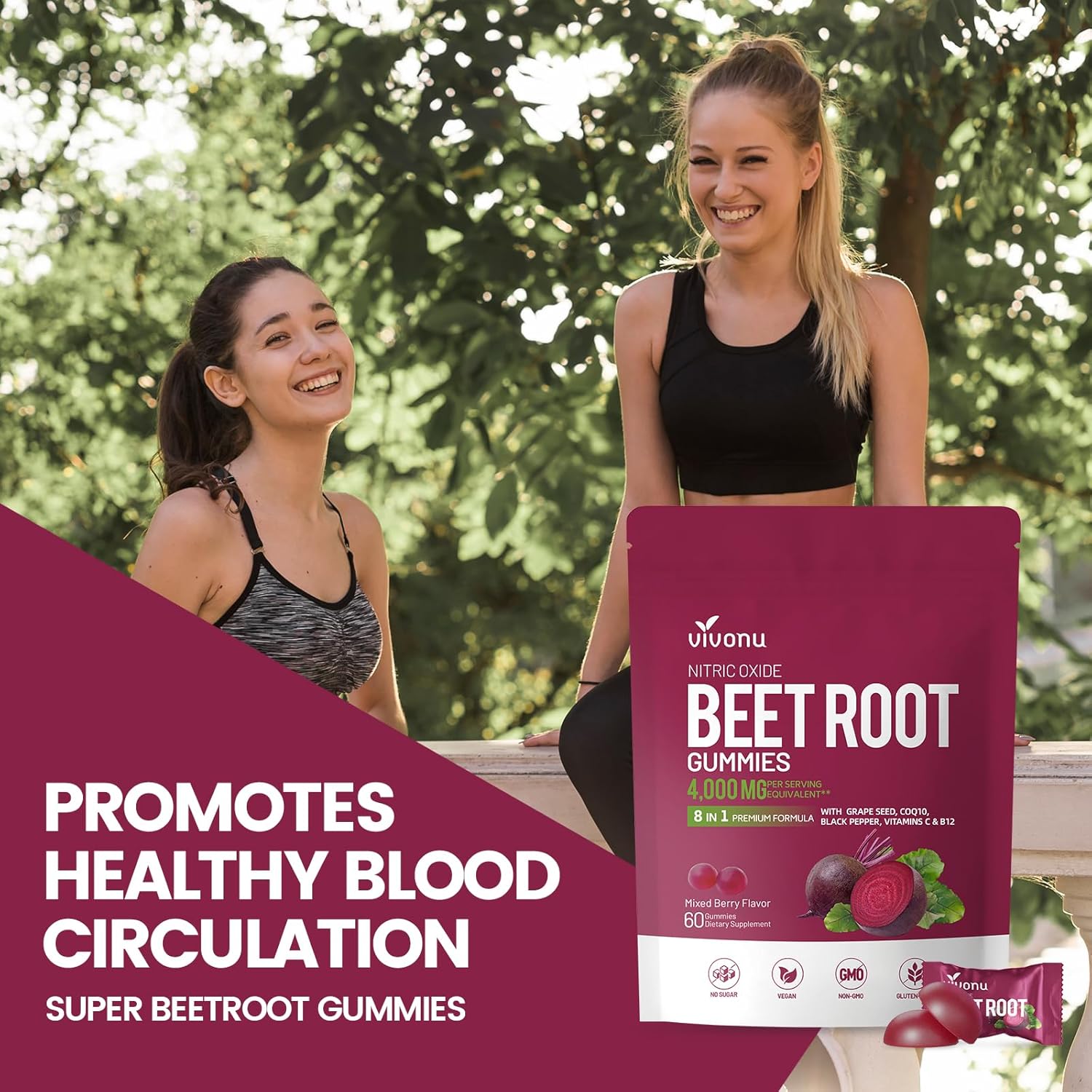 VivoNu Beet Root Gummies 8-in-1 Premium Energy Supplement with CoQ10, Beetroot Extract, Grape Seed Extract, Black Pepper Extract, Vitamins C & B12, L-Arginine & L-Citrulline - Image 7