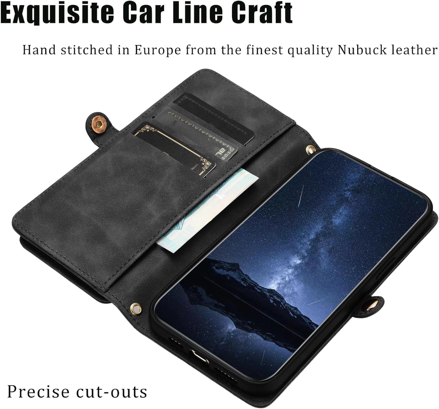 Samsung Galaxy S25 Wallet Case for Women Men with RFID Blocking Card Holder, Pu Leather Magnetic Snap Zipper Wallet for Galaxy S25,Black