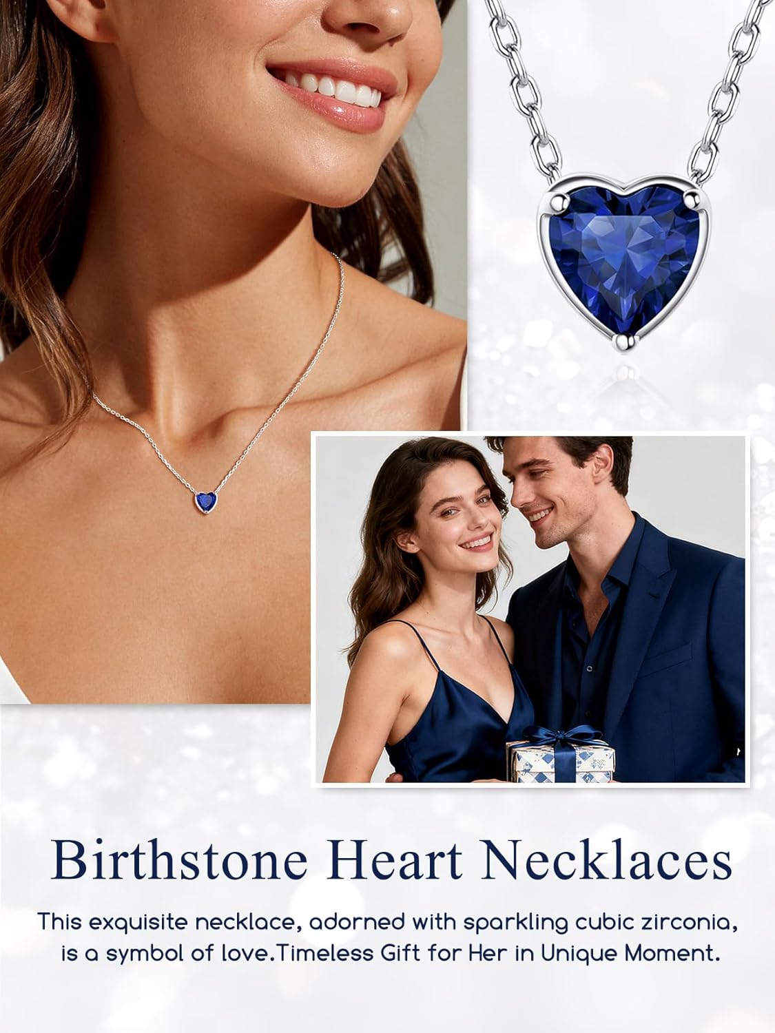 925 Sterling Silver Pendant Necklaces for Women, Heart/Round Birthstone Necklaces Birthday Jewelry for Mother Wife Daughter (with Gift Box) - Image 3