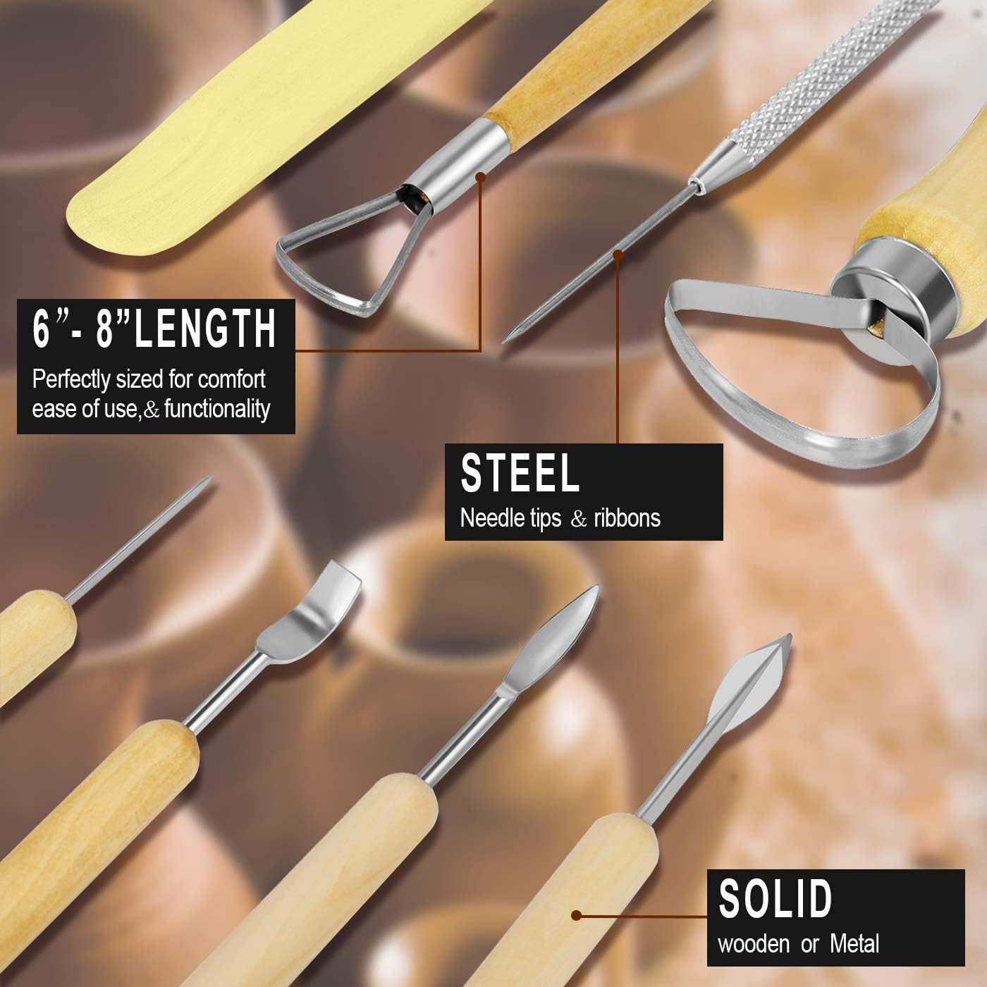 BAOSUMEI 57PCS Pottery Tools, Clay Sculpting Tool Set, Modeling and Pottery Tools Kit, Sculpting Tools for Polymer Clay and Miniature, Pottery and Sculpting Tool Set for Beginners and Professionals