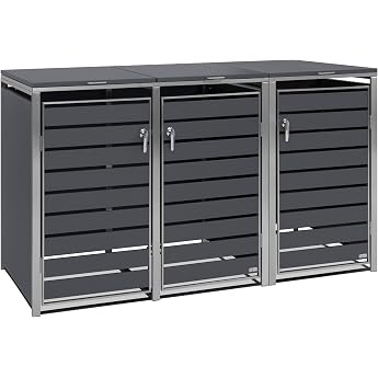 Zelsius Stainless Steel Wheelie Bin Box Set of 3 for 3 Wheelie Bins 120-240 Litres Anthracite RAL 7016 Includes Extension Option