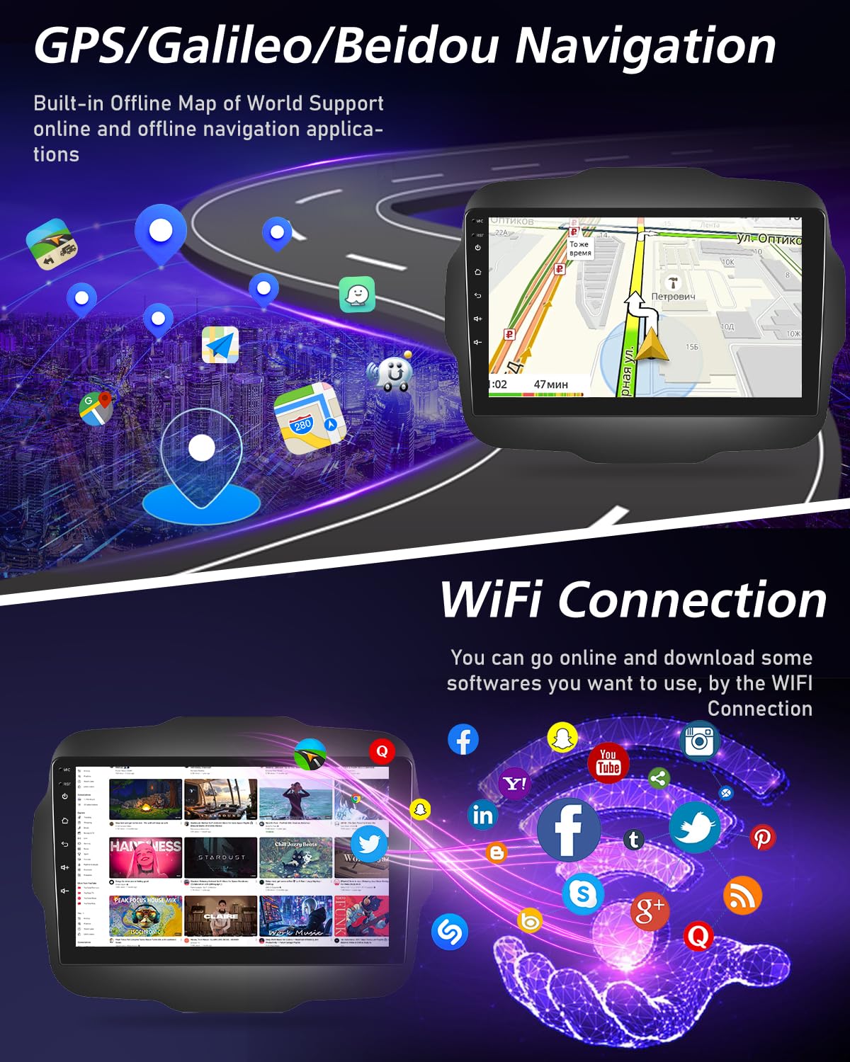 NHOPEEW Qualcomm 8 core 4+64G DAB/DAB+ Autoradio per Jeep Renegade 2016-2020 – Radio da 9 pollici con supporto Carplay e Android Auto, WLAN e GPS, ventola DSP + telecamera posteriore