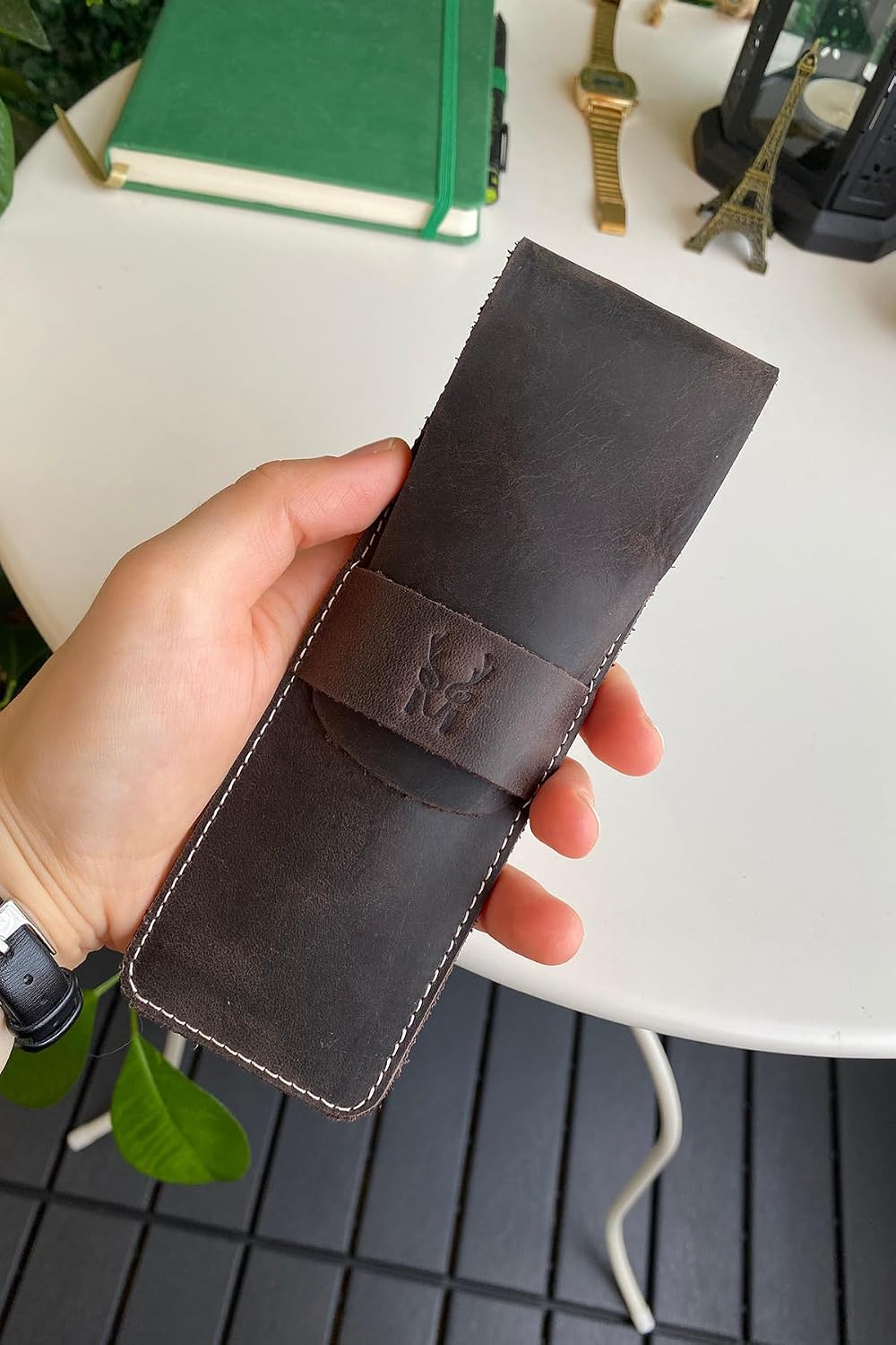 Genuine Leather Pen Holder Desk Organizer, Handmade Craftsmanship, Unique Design for Office and Home Study