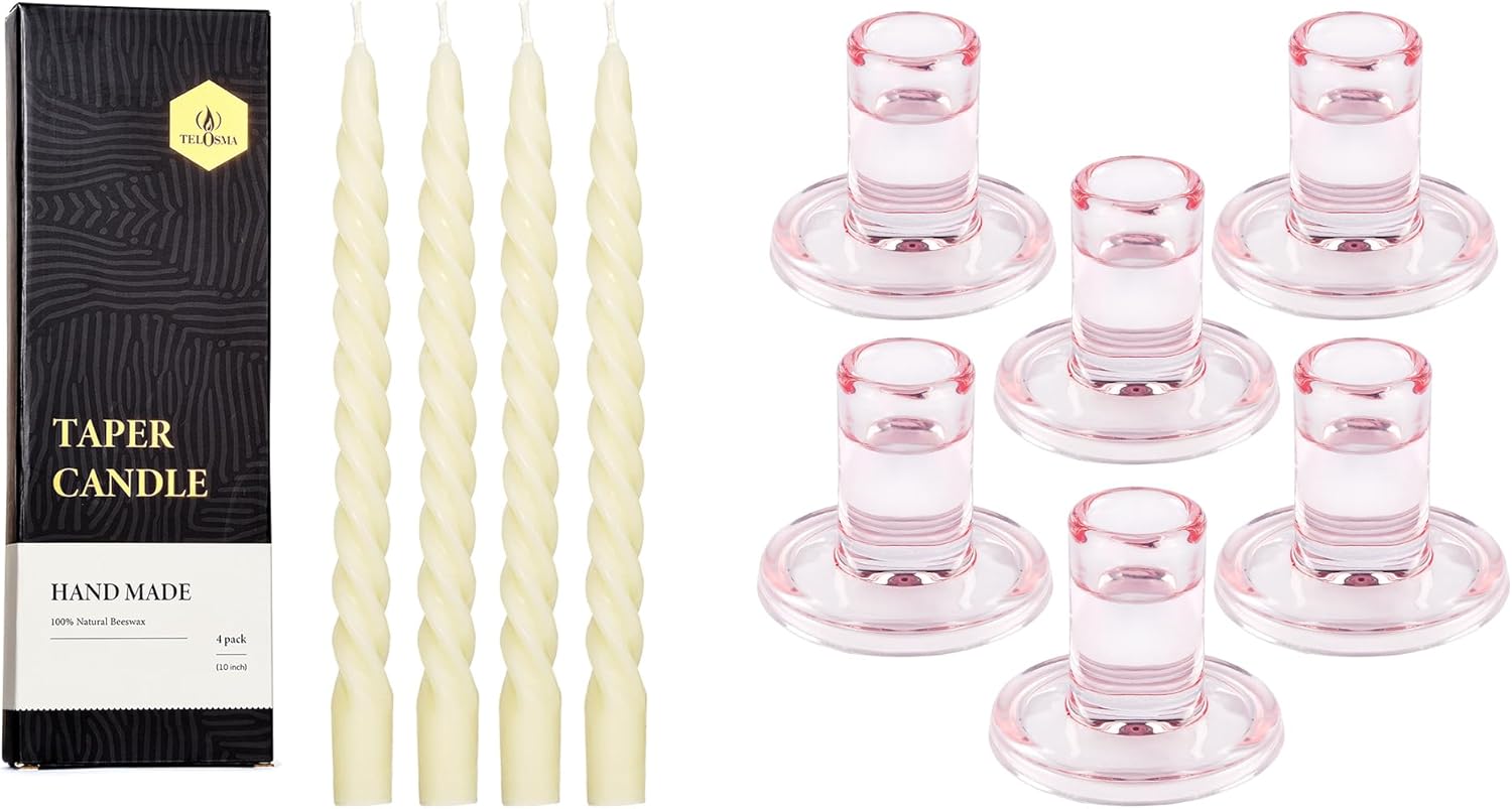 4 PCS Taper Candle + Compatible Candle Holder