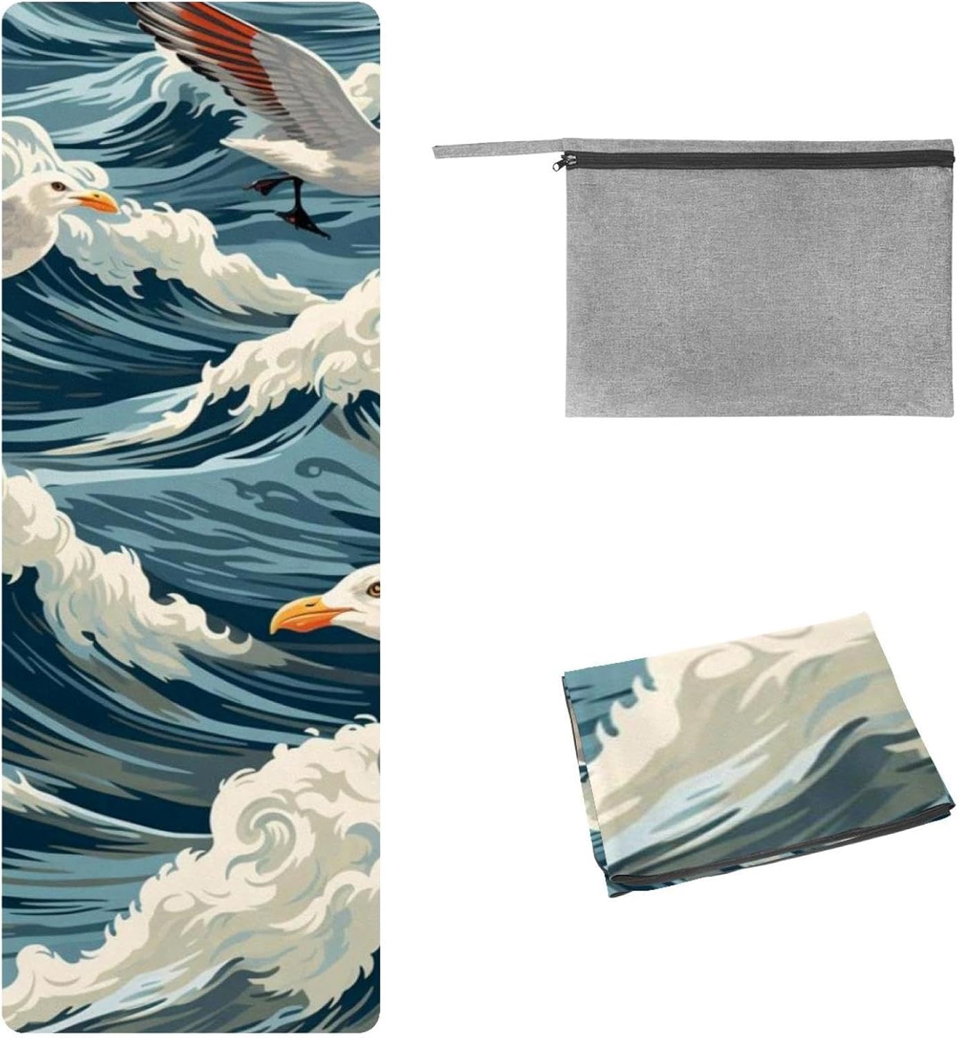 Yoga Towel, Seagull Pattern Non Slip Sweat Absorbent Hot Yoga Mat Towel for Hot Yoga, Pilates and Fitness - 72.8" x 26.8"