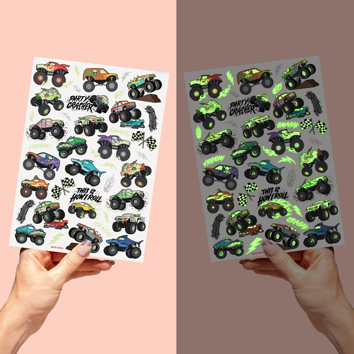 xo, Fetti Glow In The Dark Monster Truck Temporary Tattoos - 50 Foil Styles | Truck Birthday Party Decorations, Boys Pick Up Truck Party Favors, Race Car Temp Tats, Kids Arts and Crafts Supplies
