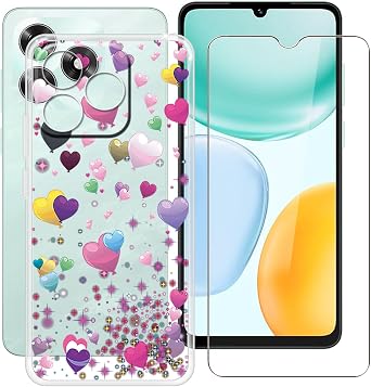 for Honor X5c Case with 1 x Tempered Glass Screen Protector, Soft TPU Shockproof X Anti-Scratch Ultra Thin Clear Phone Cover for Honor X5c 6.74" - YQ29
