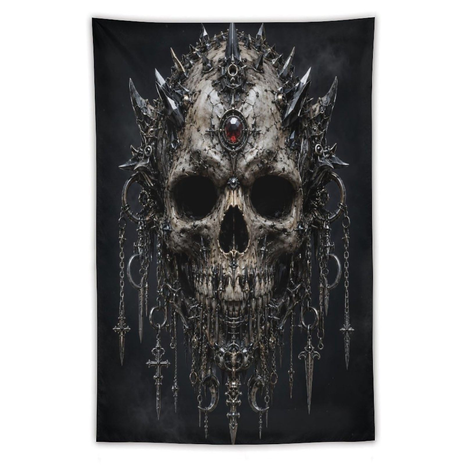W7C8U2X3 Ornate Punk Metal Skull Wall Tapestry, Ceiling Hanging