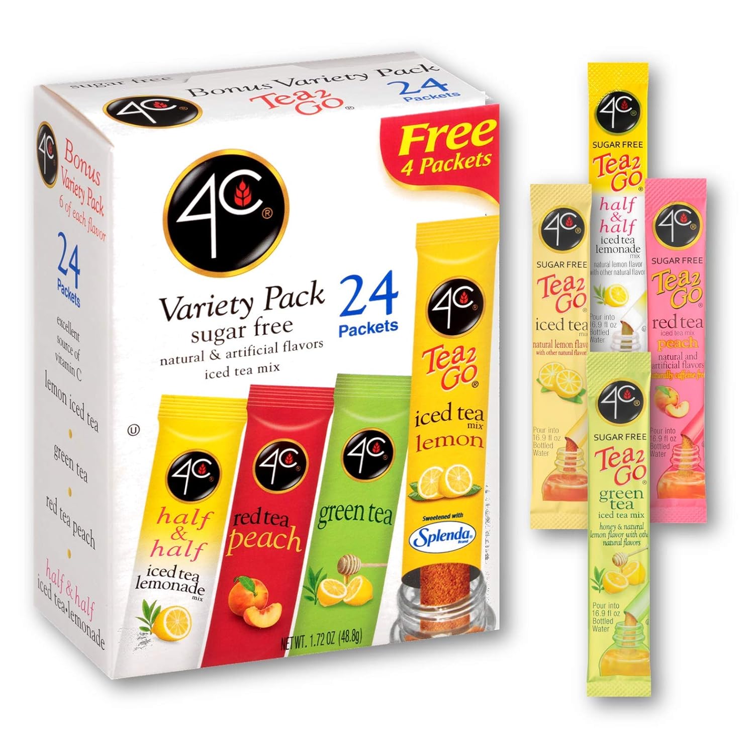 4C Totally Light Tea 2 Go Bonus Variety Pack Ice Tea Mix, 24-Count Boxes (Pack of 3)