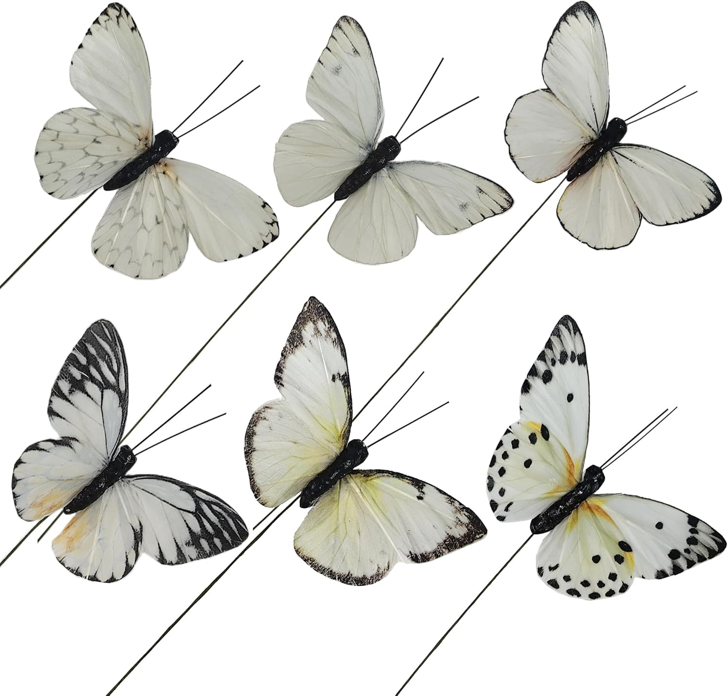 Berfutall-Artificial Feather 3D Butterfly Party Decorations Set of 12 with Wire 6 Color Ornaments for Christmas Tree