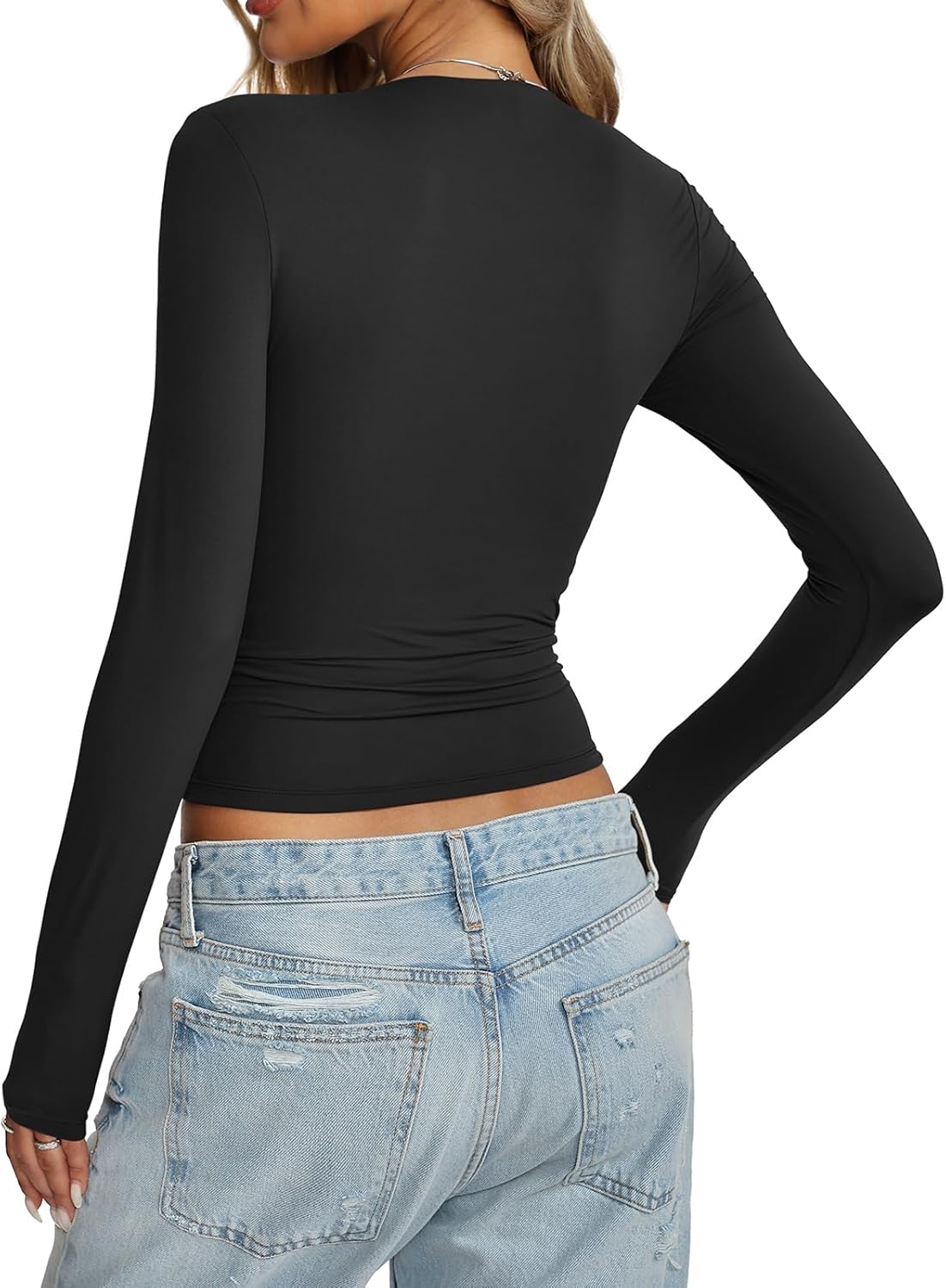 Womens Double Lined Long Sleeve Tops Sexy Square Neck Shirt Going Out Tops Fitted Y2K Fashion Fall Tees 2026 - Image 6