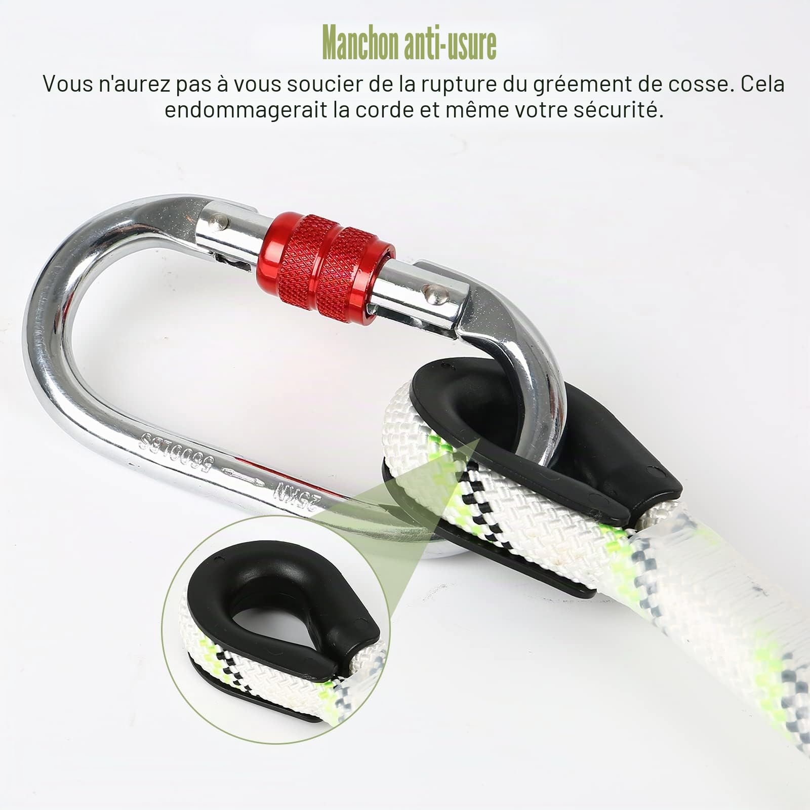 Sangle de retenue anti-chute, 10 m de corde de récupération avec amortisseur de chute et mousqueton, protection contre les chutes pour l'escalade dans les arbres en plein air, l'alpinisme