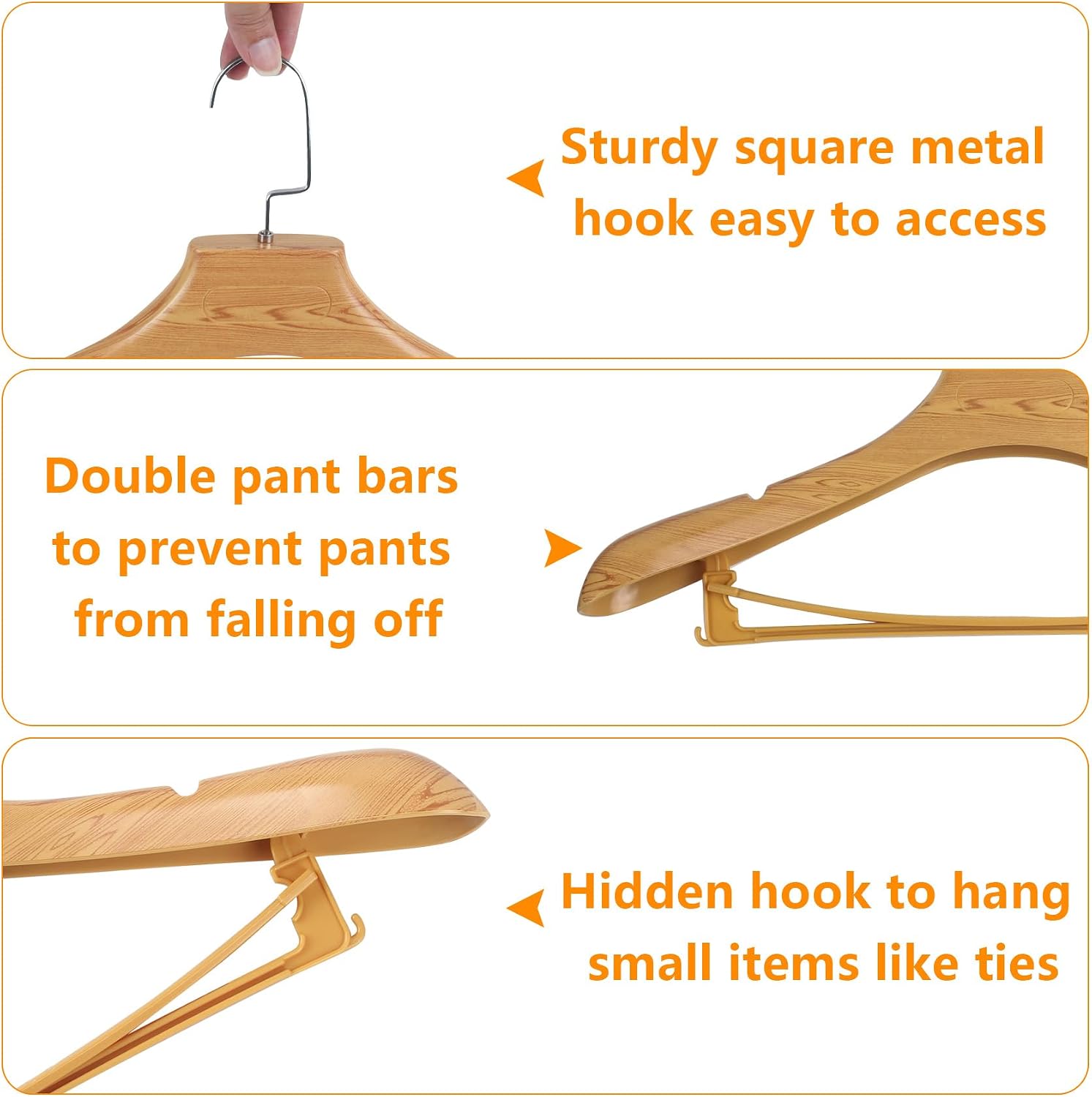 DEDU Suit Hangers for Men 15 Pack Width 17.5", Coat Hangers No Shoulder Bump Non Slip, Plastic Extra Wide Shoulder with Pants Bar & Metal Hook (Natural) image 3