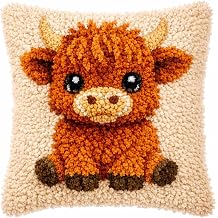 YOOTOM Cow Latch Hook Kits for Adult, DIY Latch Hook Pillow Kits for Beginners, Crochet Cross-Stitch Embroidery Cushion Making Crafts with with Printed Canvas 17"x17"