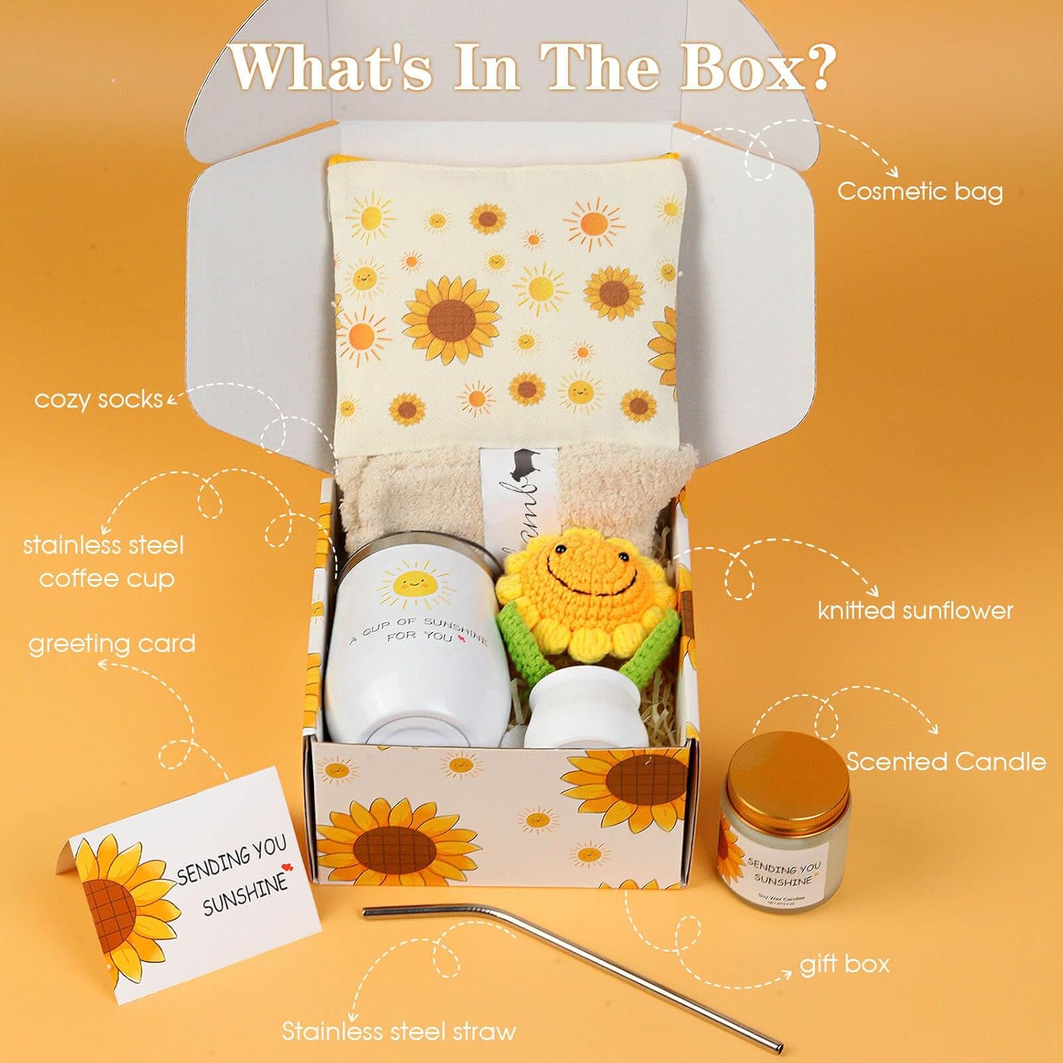 Sunflower Gifts Baskets for Women-7 Pcs Unique Christmas Birthday Gift for Sister, Fun Get Well Basket after Surgery for Female, Self Care Package for Teen girl, Cheer Up Set, Feel Better Sunshine Box - Image 2