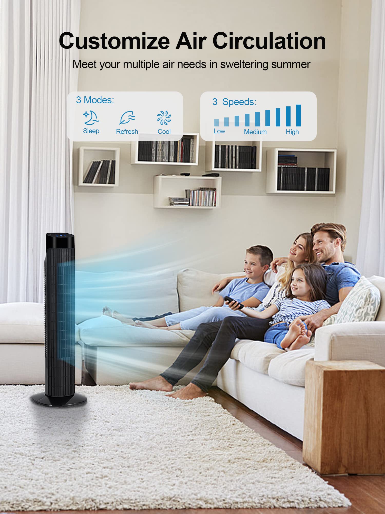 Uthfy Tower Fan for Bedroom,Fans That Blow Cold Air,80° Oscillating Fan with Remote,7.5H Timer,3 Speeds,Standing Fan Bladeless Fan Cooling Fan for Room Office 32 Inch