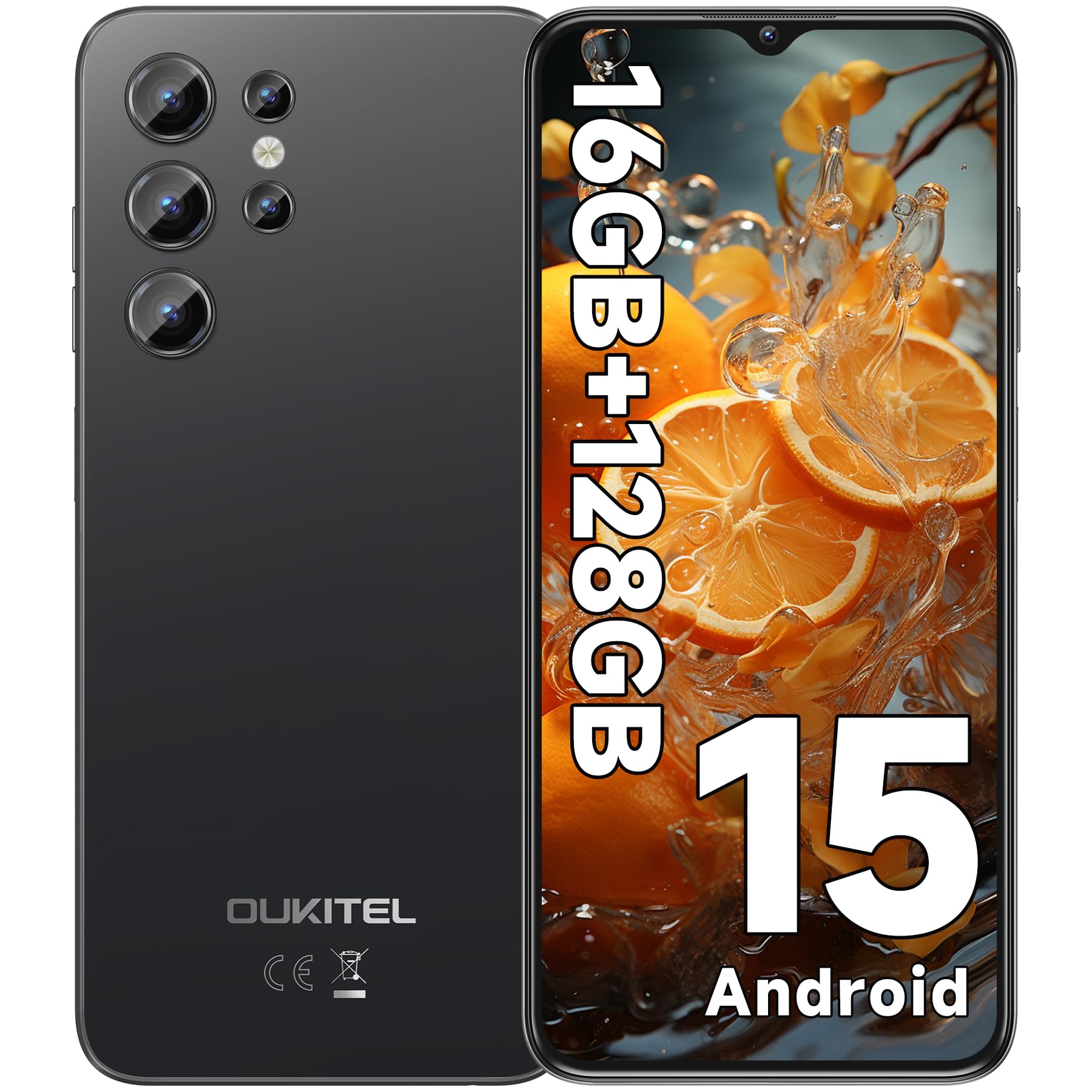 OUKITEL C1 Smartphone Android 15, 16GB +128GB/1TB Telefono Cellulare 2025, 6.52" HD+ Telefoni, 5150mAh Cellulari e Smartphone 4G, 13MP+5MP, Octa Core, Dual SIM 3 Slot/GPS/Fingerprint/OTG/3.5mm Jack