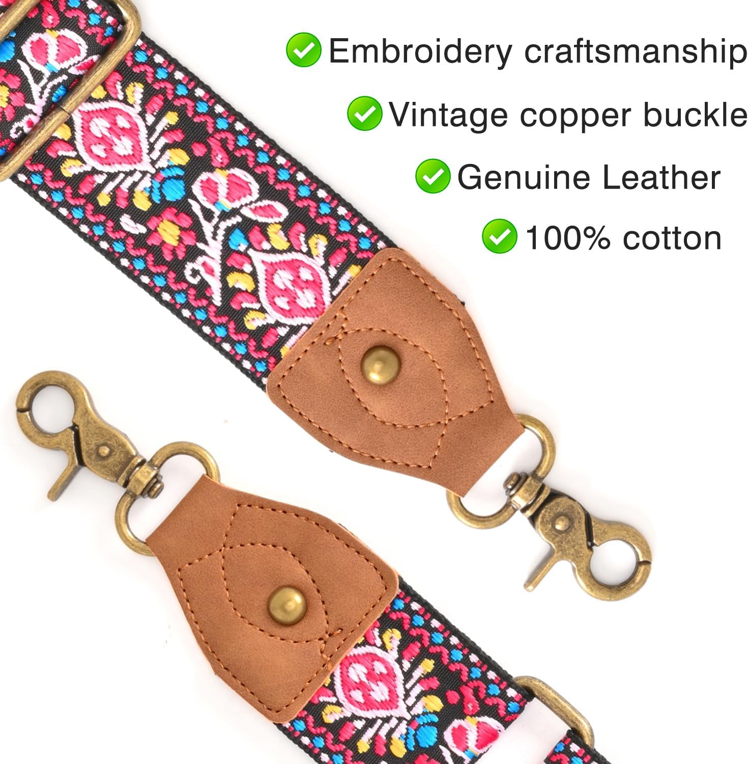 Purse Strap Wide Shoulder Strap Replacement Crossbody Handbag Adjustable Embroidery Guitar Style Bag Strap - Image 3