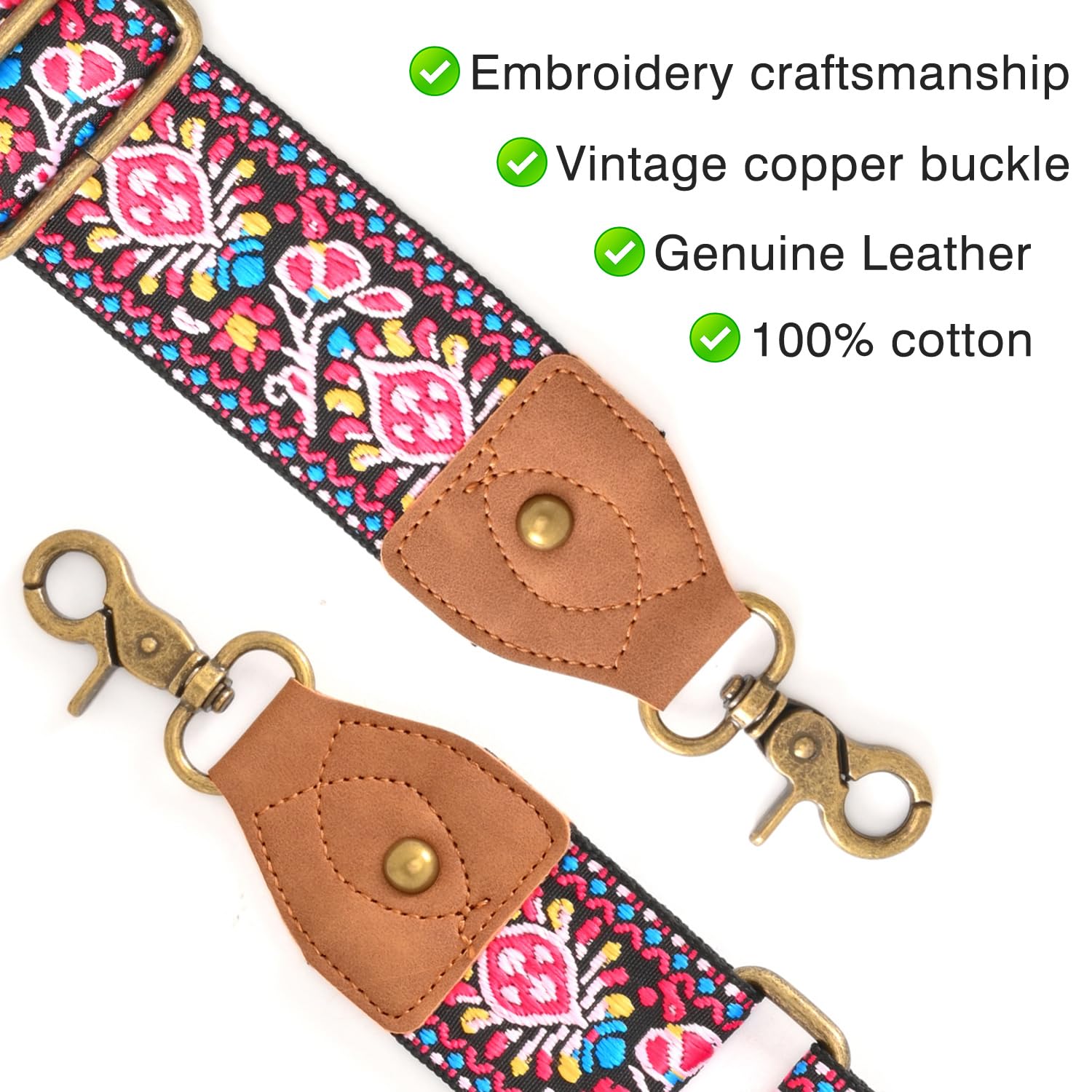 Correa ancha para bolso, correa de hombro ancha de repuesto, bolso cruzado, ajustable, bordado, estilo guitarra