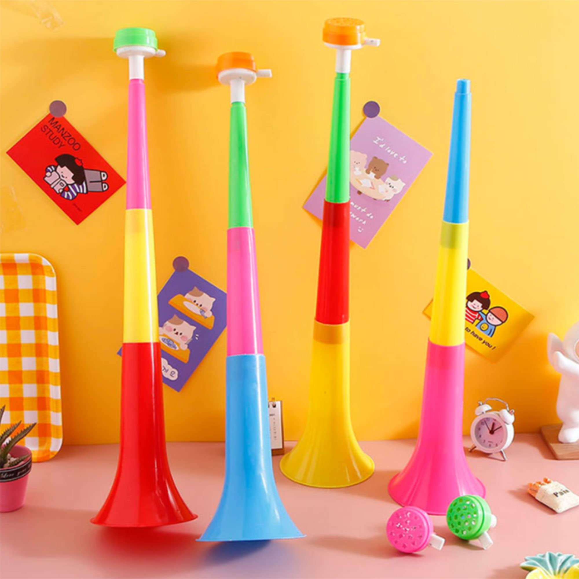 2 PCS Trombe Vuvuzela Plastica Cheerleader Suonando Tromba Tromba Forte Spettatore Tifoso Clacson Creare Rumore Tromba Merchandising Fan Celebrazioni Sportive Stadio Partita Calcio Tromba