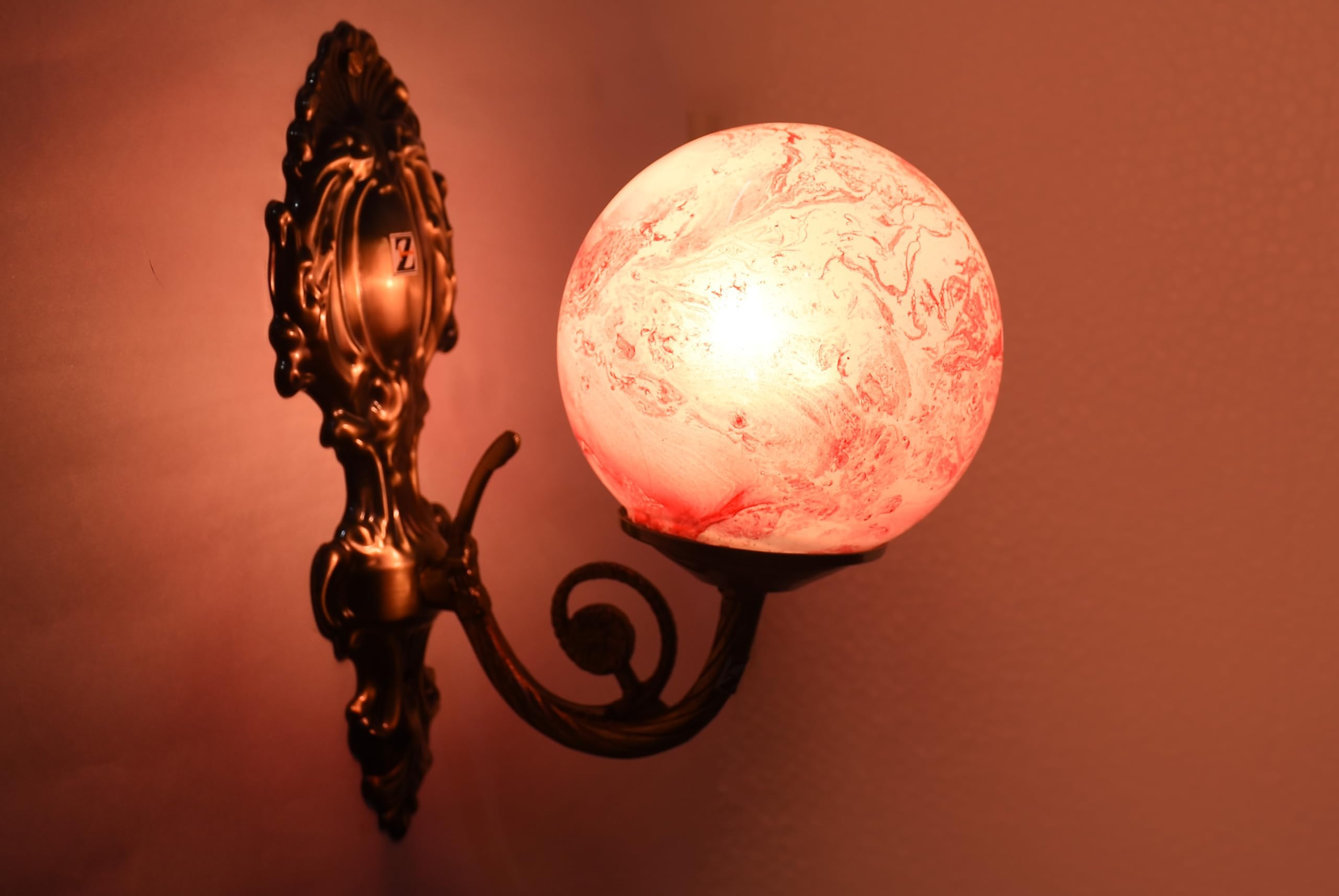 Traditional Indoor Wall Light Brown Color Globe Shape E27 Holder Upto 100-Watts Made in India (Bulb Not Included) Pack of 1(Matel) (Color Pink, 1)